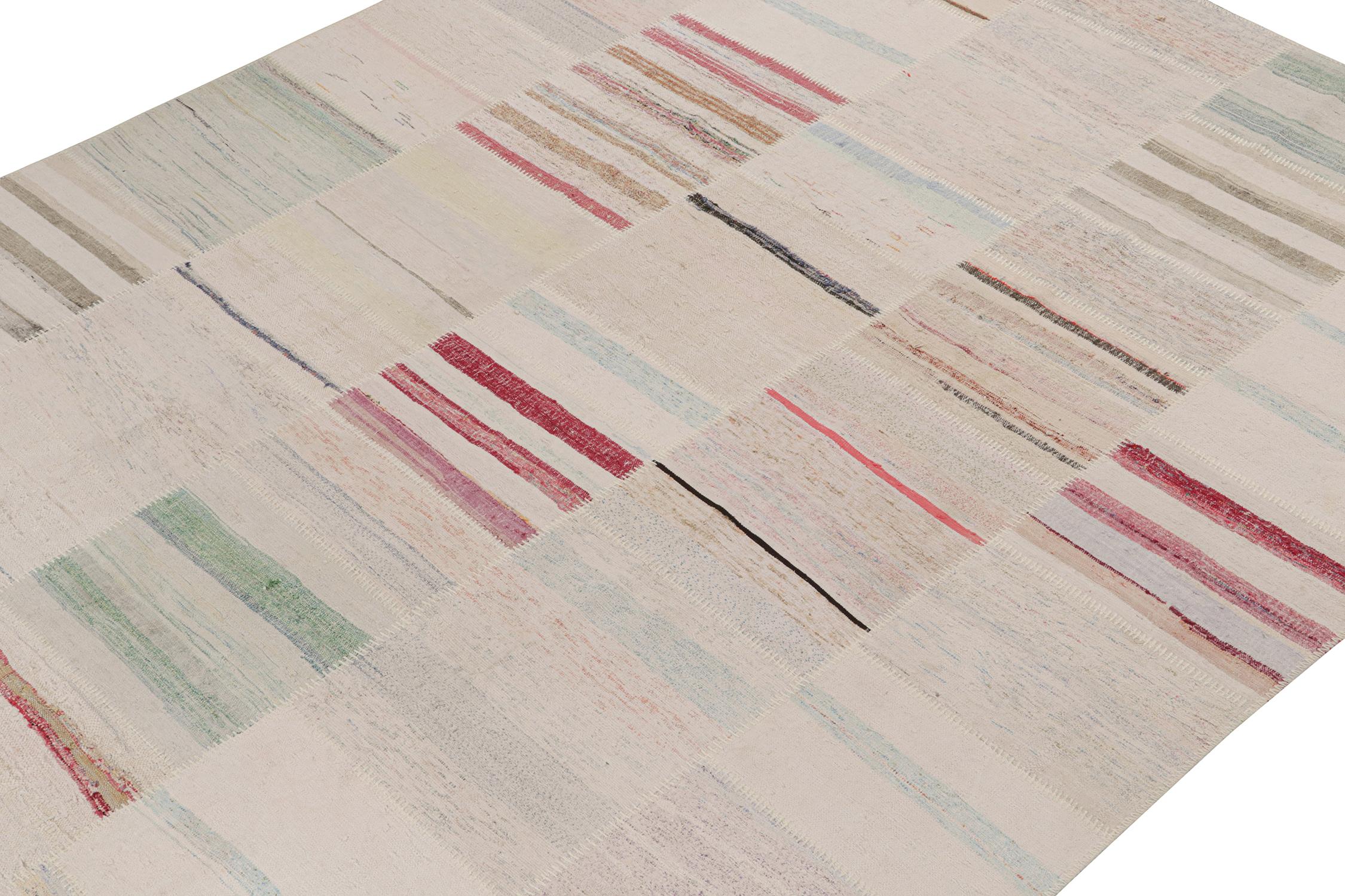 Turkish Rug & Kilim’s Patchwork Kilim Rug in Polychromatic Stripes For Sale