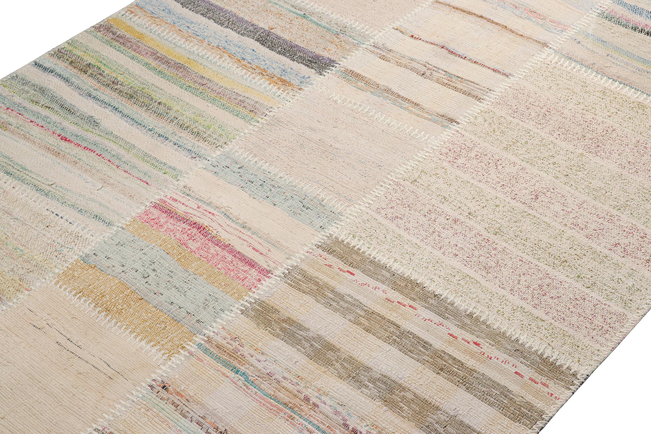 Turkish Rug & Kilim’s Patchwork Kilim Rug in Polychromatic Stripes For Sale