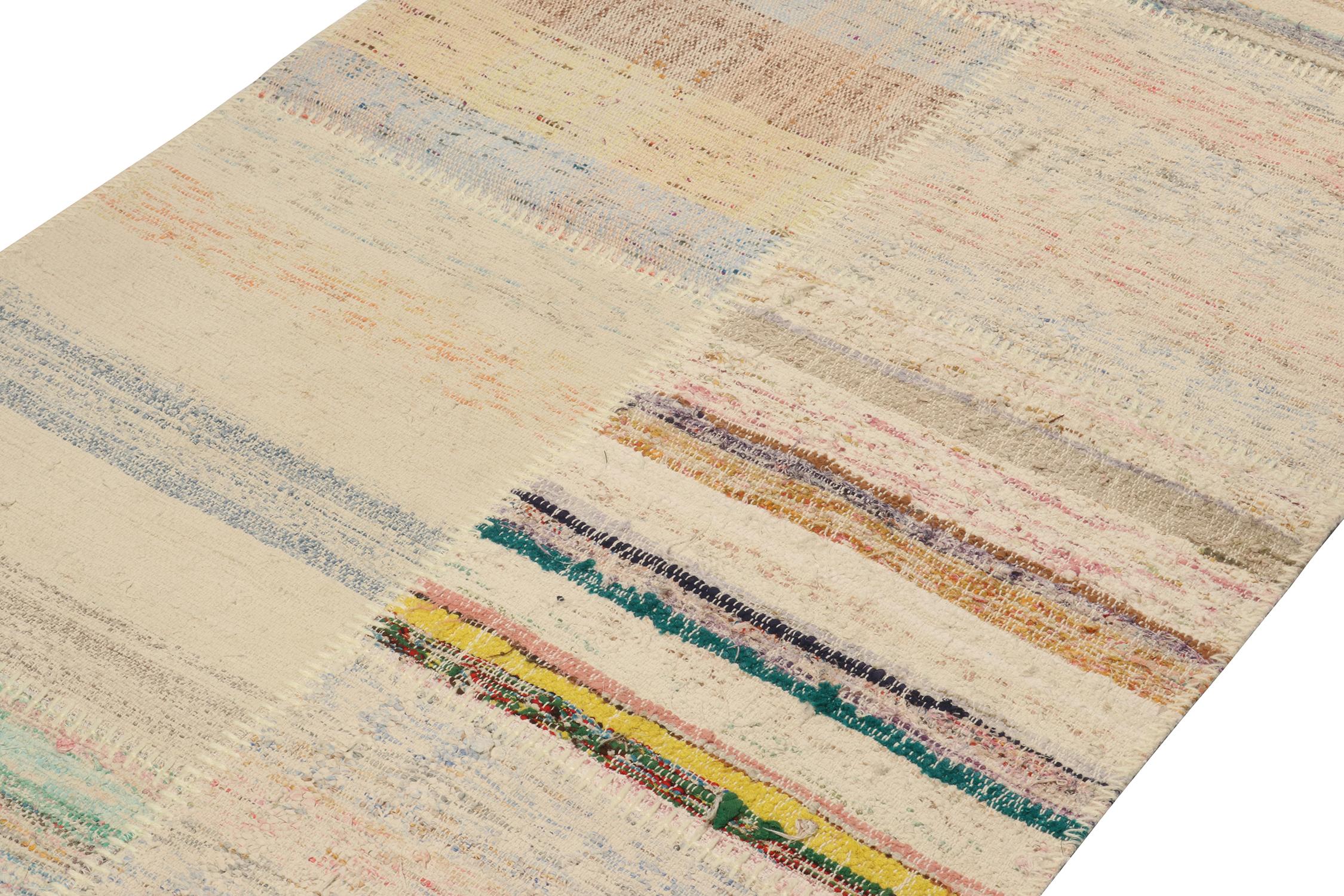 Turkish Rug & Kilim’s Patchwork Kilim Rug in Polychromatic Stripes For Sale