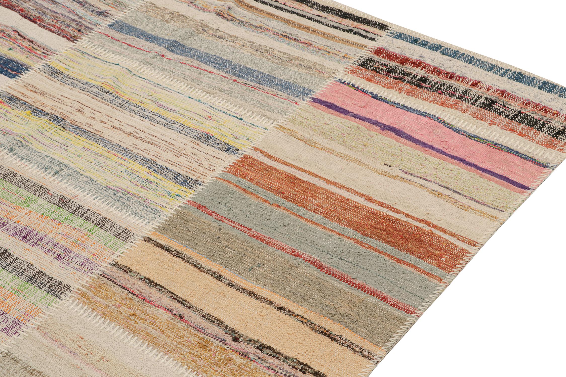 Hand-Knotted Rug & Kilim’s Patchwork Kilim Rug in Polychromatic Stripes For Sale