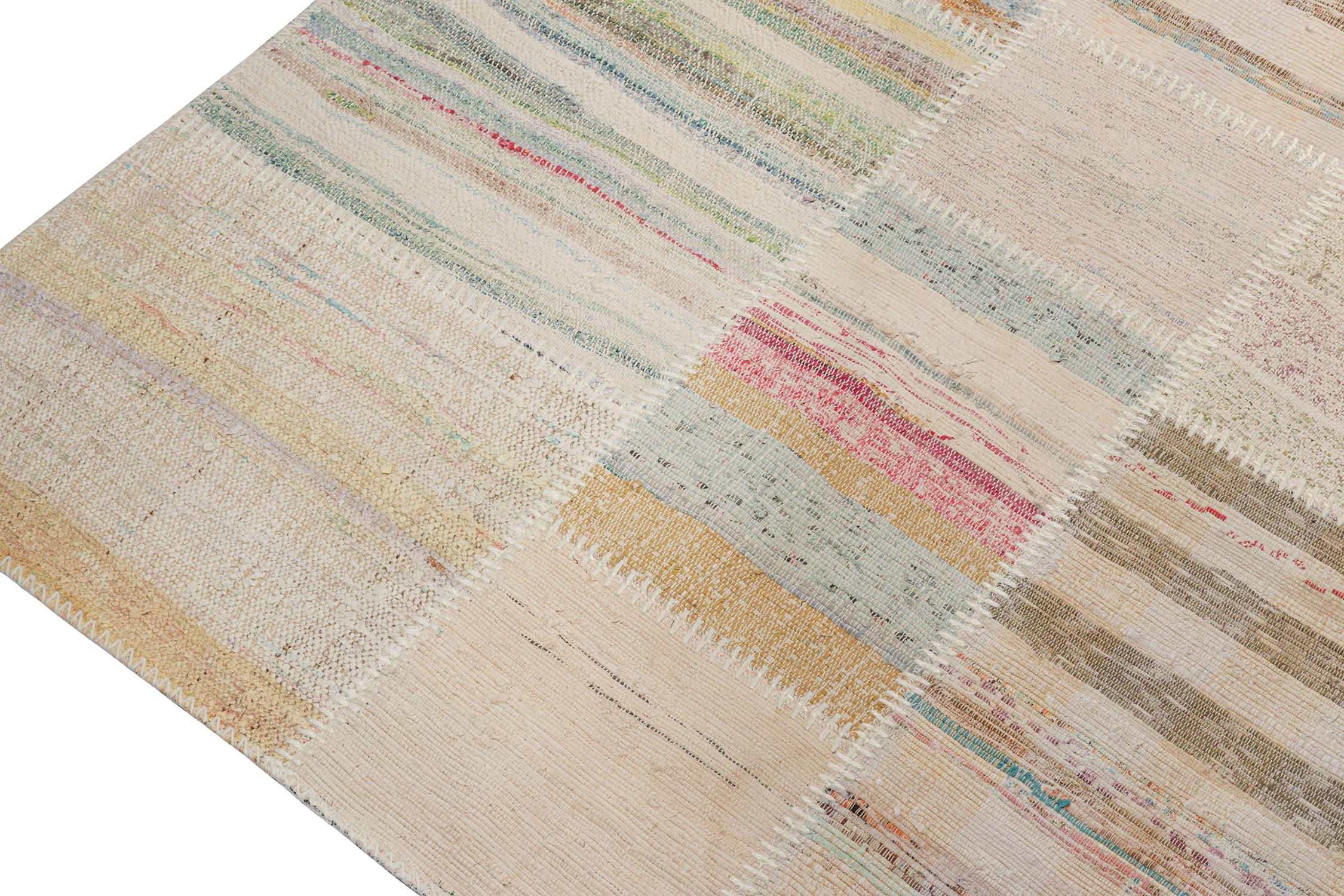 Hand-Knotted Rug & Kilim’s Patchwork Kilim Rug in Polychromatic Stripes For Sale