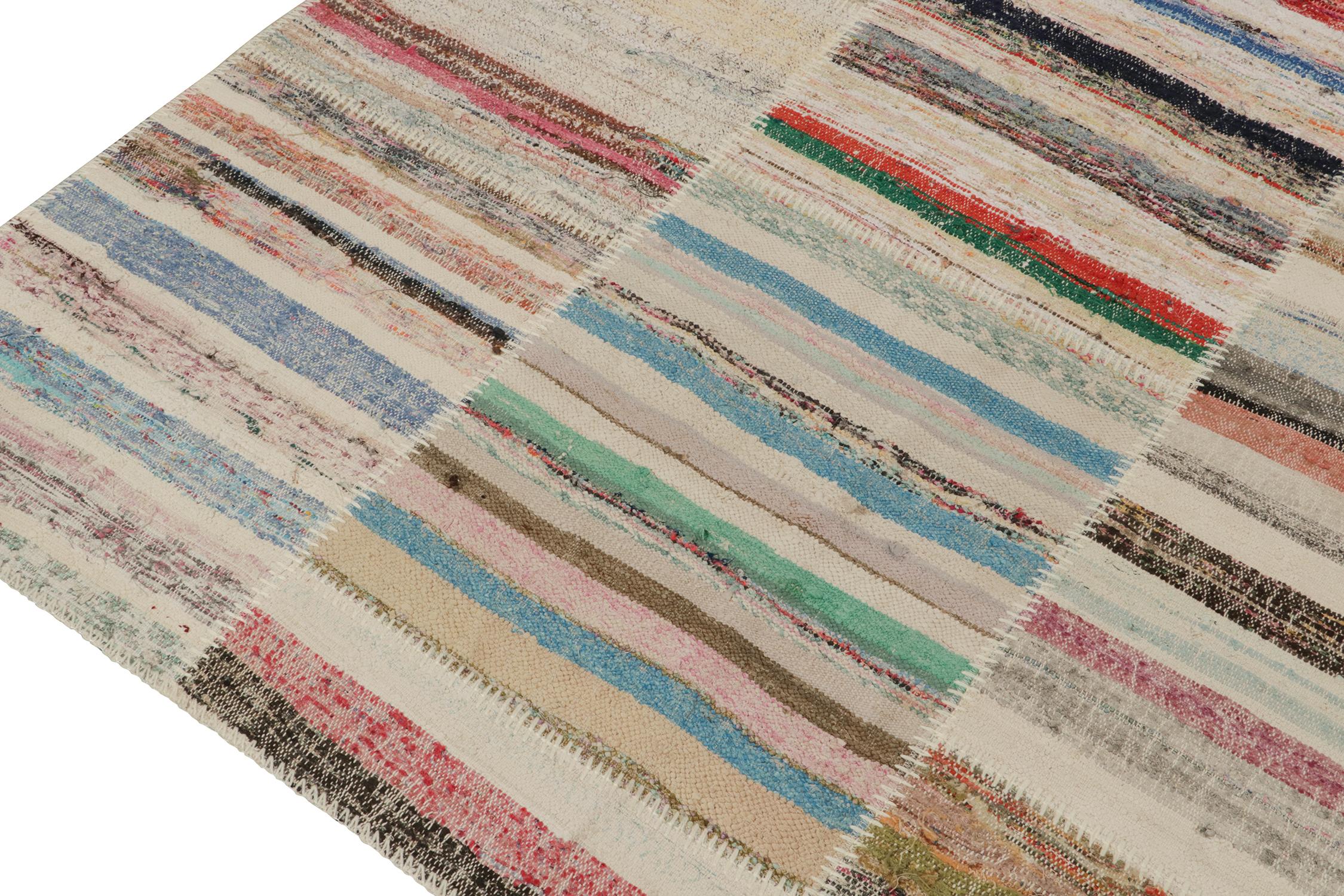 Hand-Knotted Rug & Kilim’s Patchwork Kilim Rug in Polychromatic Stripes For Sale