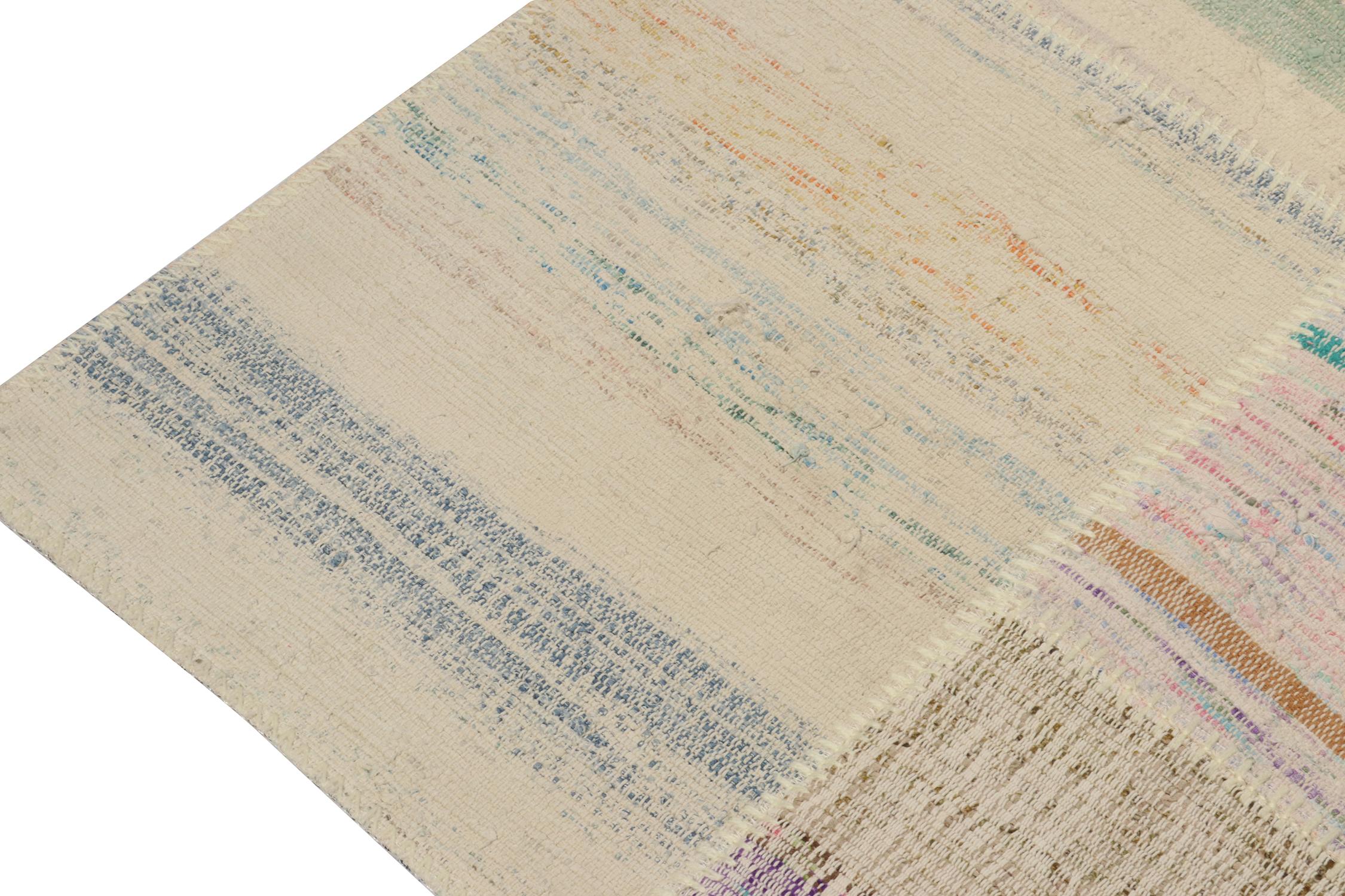 Patchwork-Kilim-Teppich von Rug & Kilim in mehrfarbigen Streifen (Handgeknüpft) im Angebot