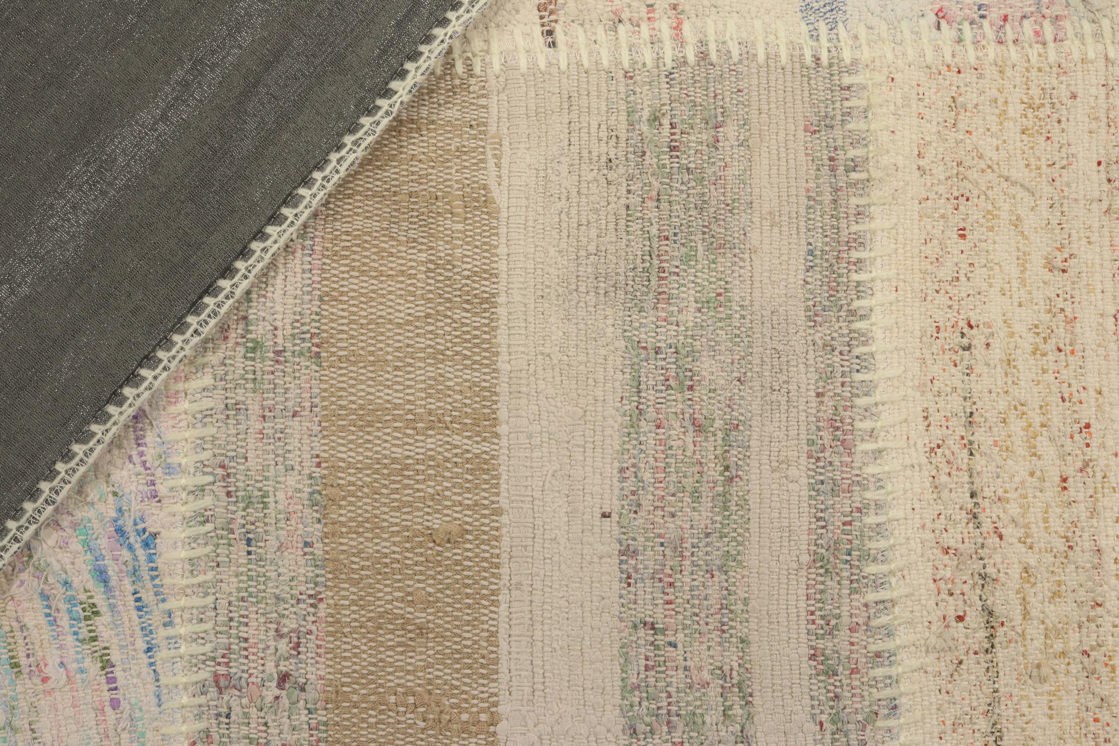 Contemporary Rug & Kilim’s Patchwork Kilim Rug in Polychromatic Stripes For Sale
