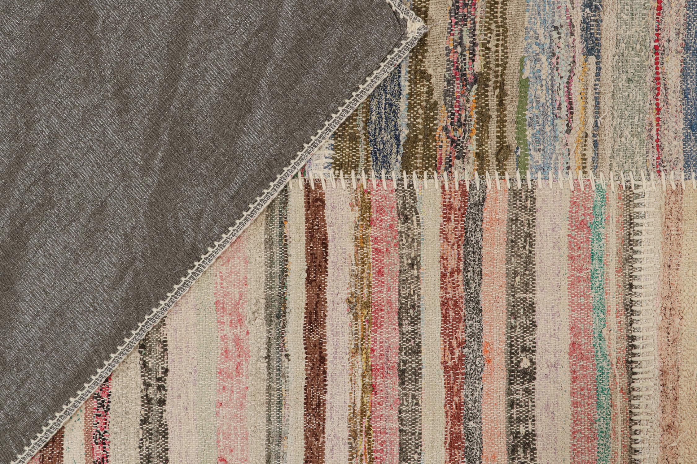 Contemporary Rug & Kilim’s Patchwork Kilim Rug in Polychromatic Stripes For Sale