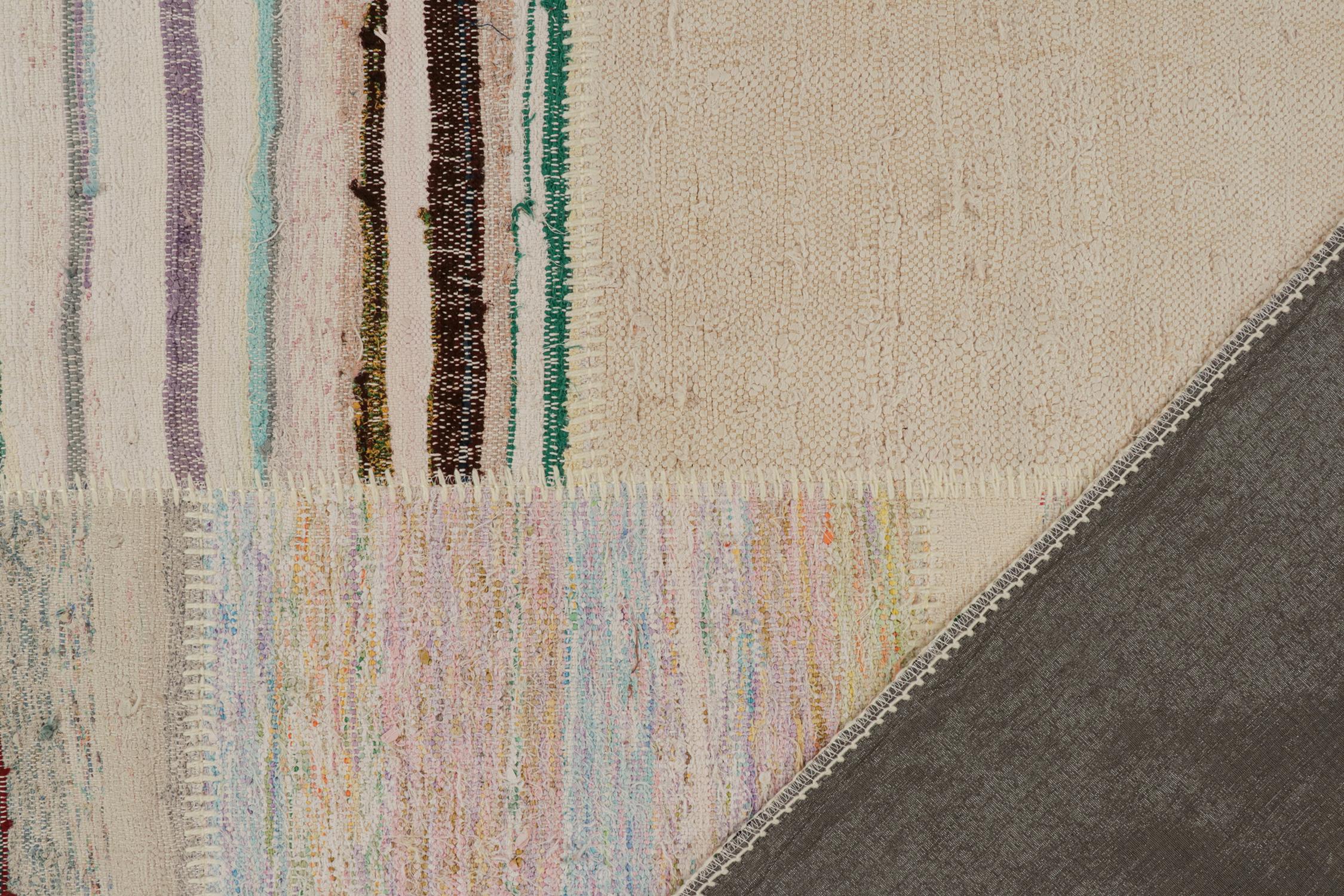 Contemporary Rug & Kilim’s Patchwork Kilim Rug in Polychromatic Stripes For Sale