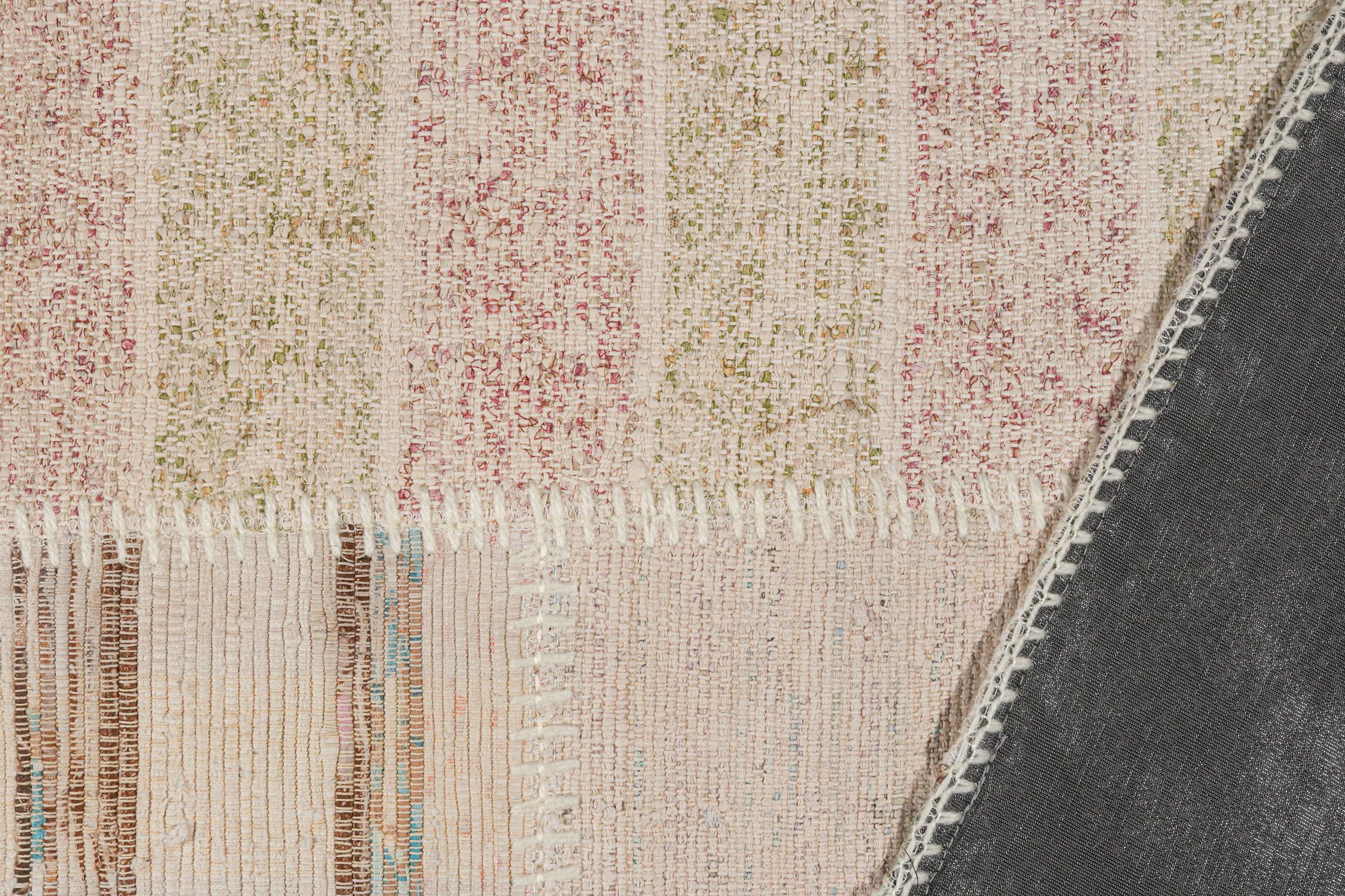 Contemporary Rug & Kilim’s Patchwork Kilim Rug in Polychromatic Stripes For Sale