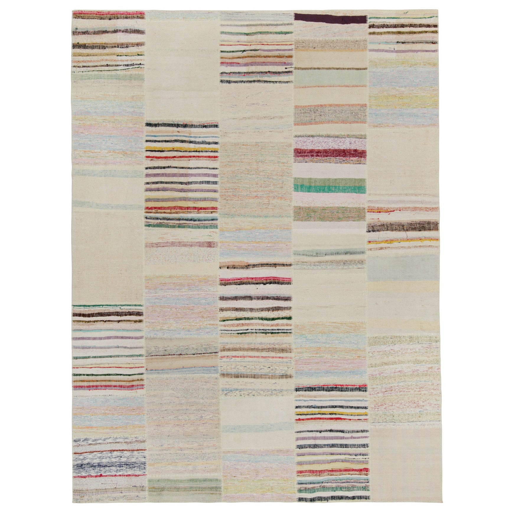 Patchwork-Kilim-Teppich von Rug & Kilim in mehrfarbigen Streifen im Angebot