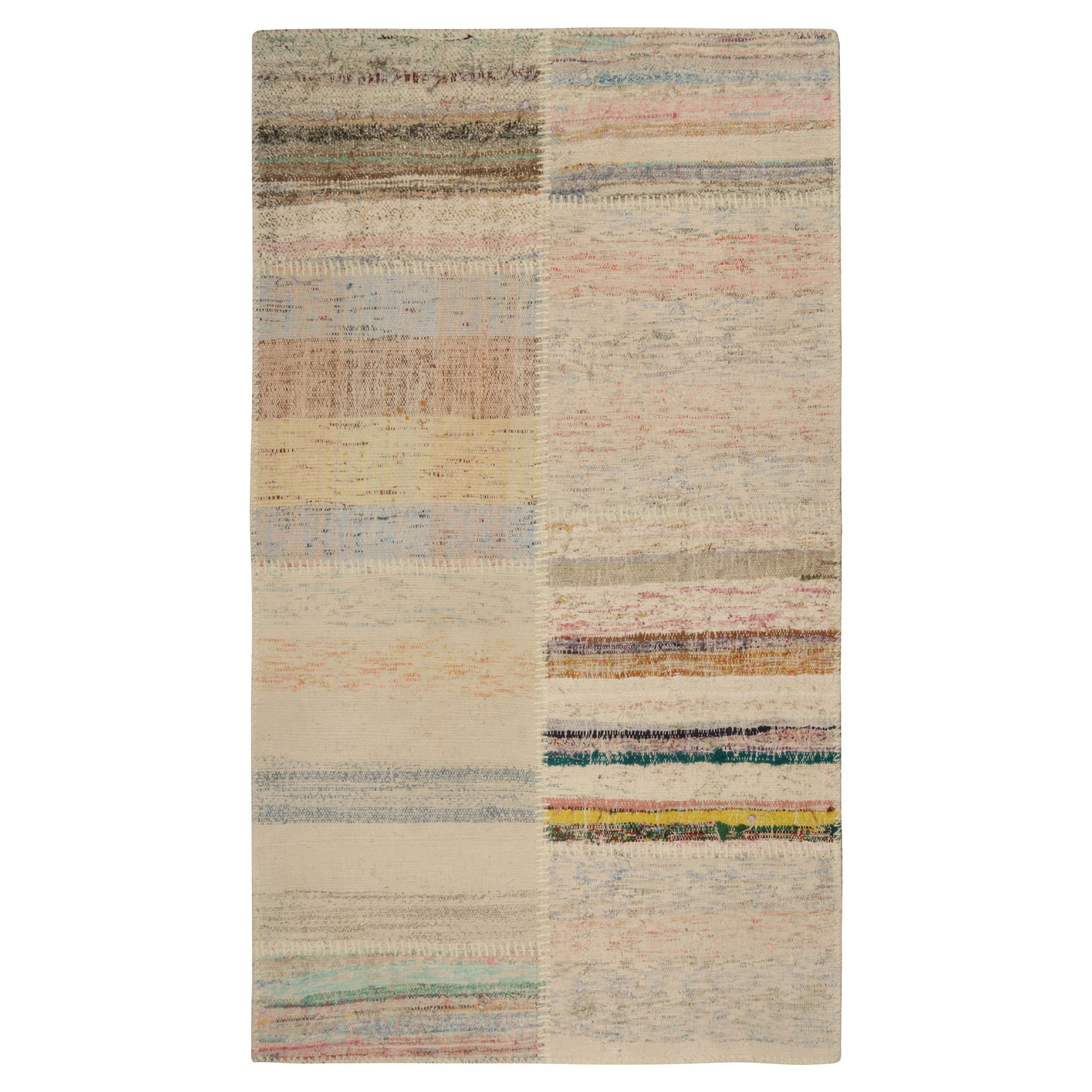 Rug & Kilim’s Patchwork Kilim Rug in Polychromatic Stripes For Sale