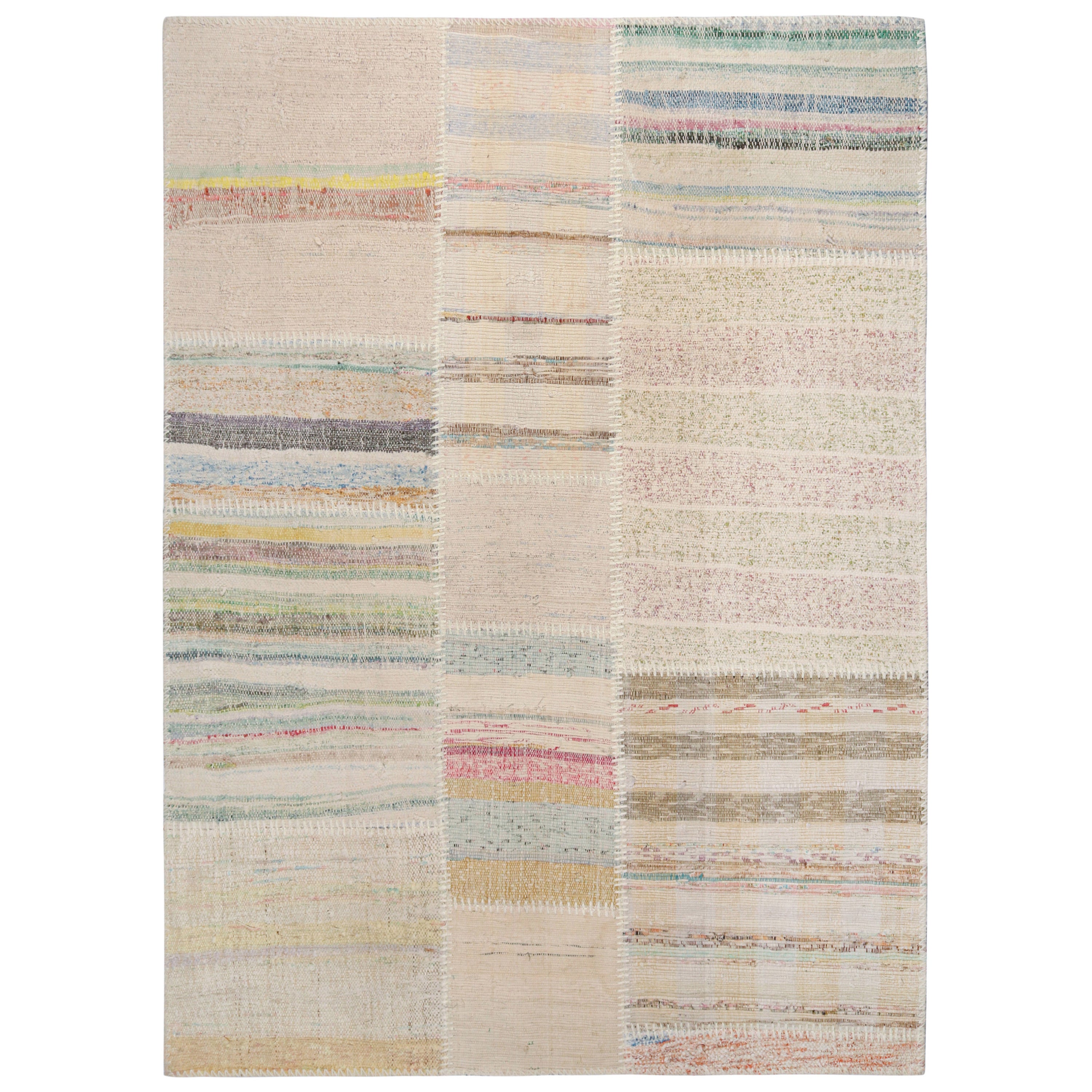 Rug & Kilim’s Patchwork Kilim Rug in Polychromatic Stripes For Sale