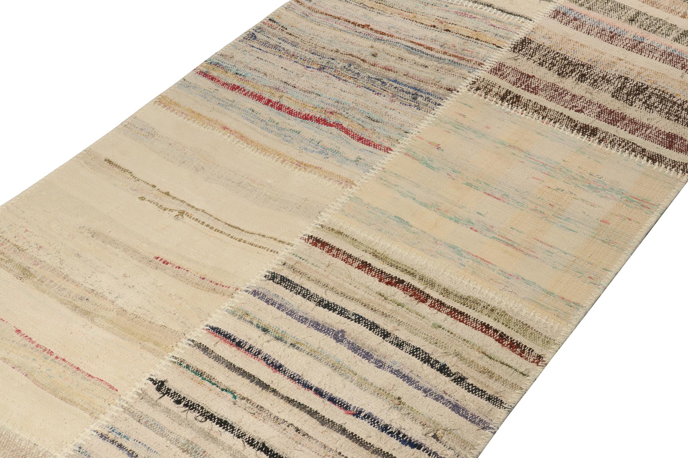 Modern Rug & Kilim’s Patchwork Kilim Runner in Polychromatic Stripes For Sale