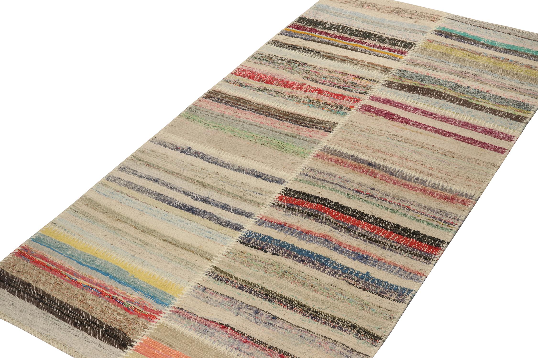 Modern Rug & Kilim’s Patchwork Kilim Runner in Polychromatic Stripes