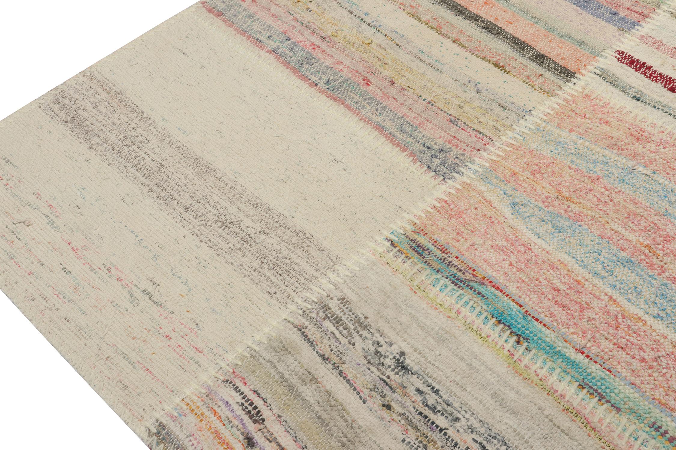 Turkish Rug & Kilim’s Patchwork Kilim Runner in Polychromatic Stripes For Sale