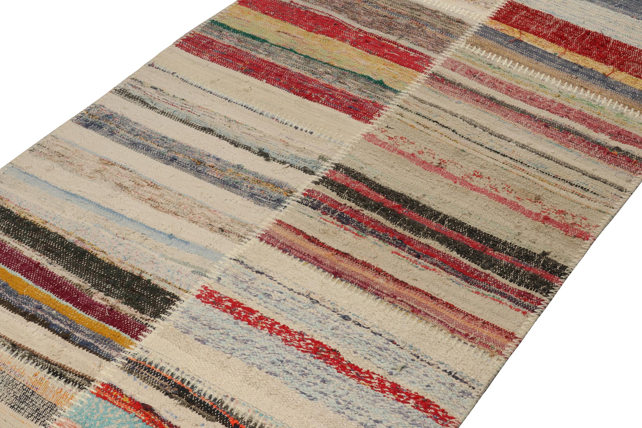 Turkish Rug & Kilim’s Patchwork Kilim Runner in Polychromatic Stripes For Sale