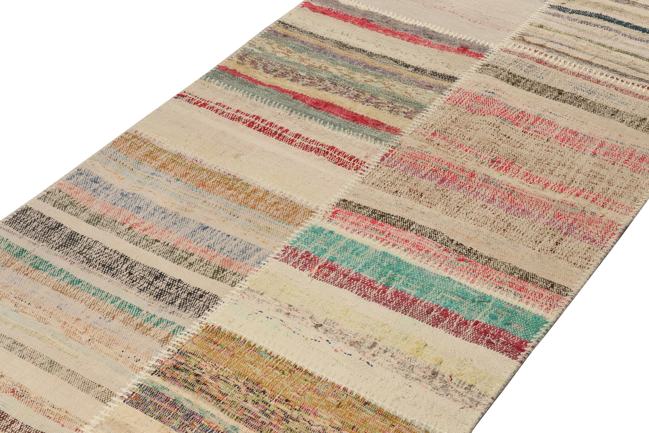 Turkish Rug & Kilim’s Patchwork Kilim Runner in Polychromatic Stripes For Sale