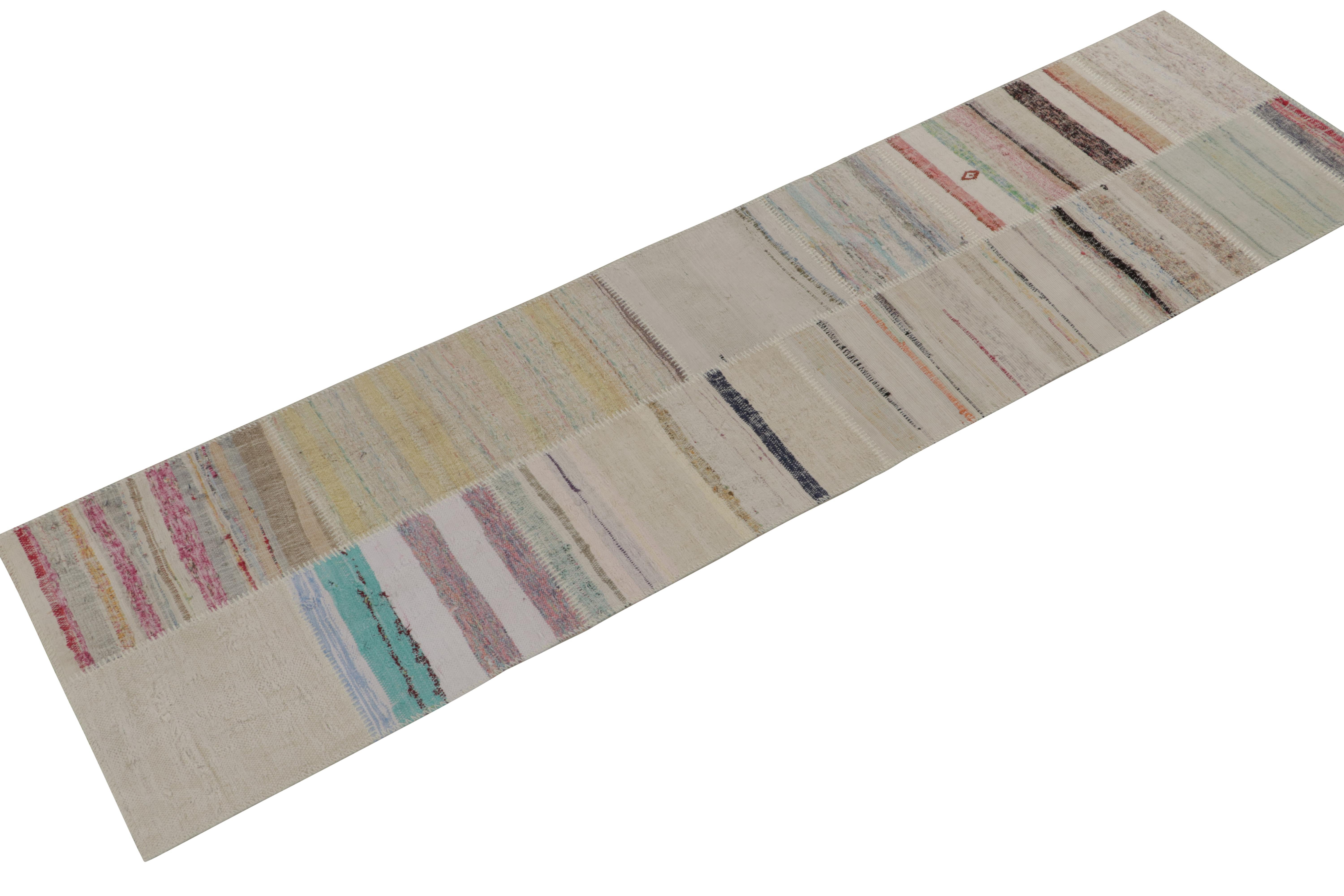 Turkish Rug & Kilim’s Patchwork Kilim Runner in Polychromatic Stripes For Sale