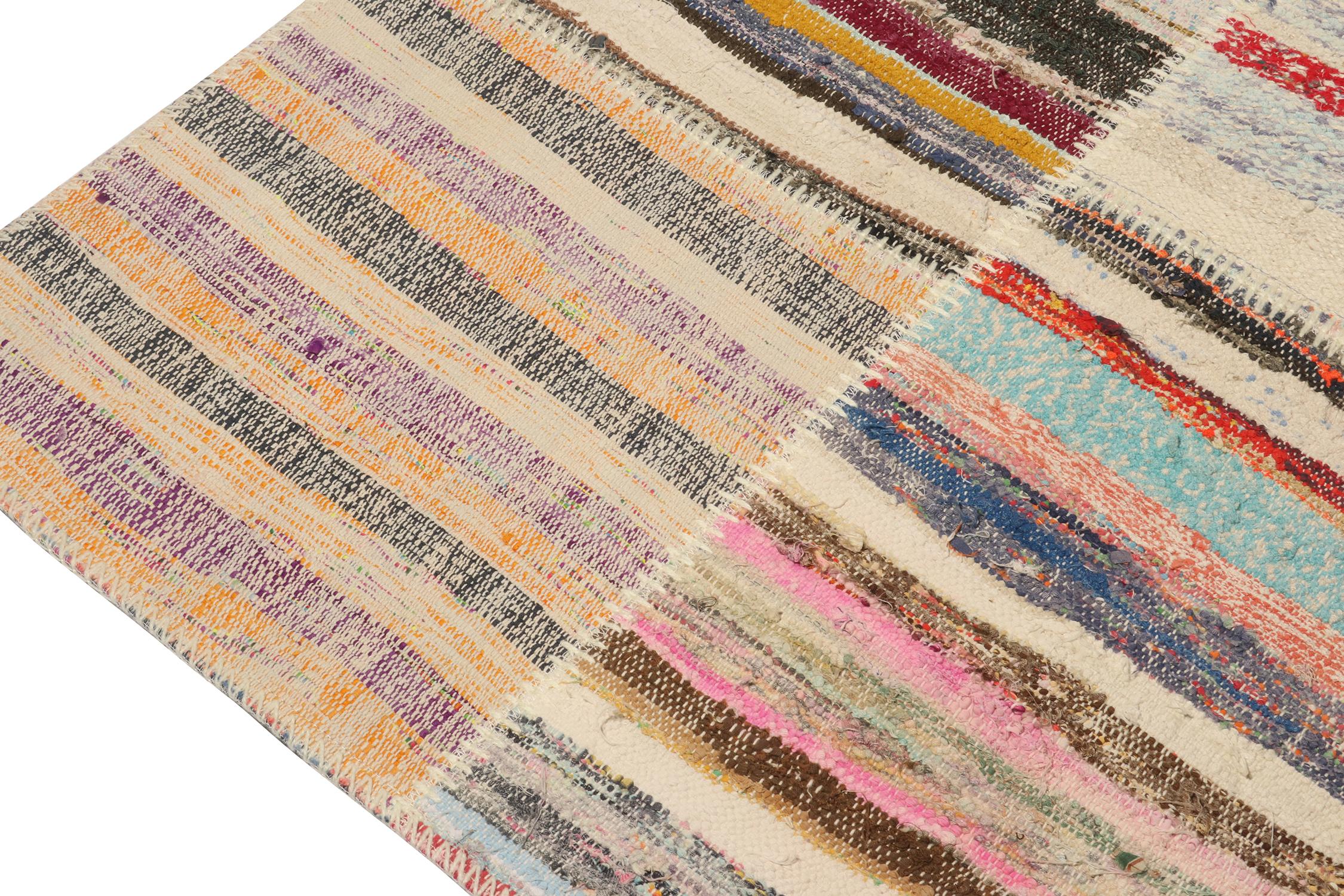 Hand-Knotted Rug & Kilim’s Patchwork Kilim Runner in Polychromatic Stripes For Sale