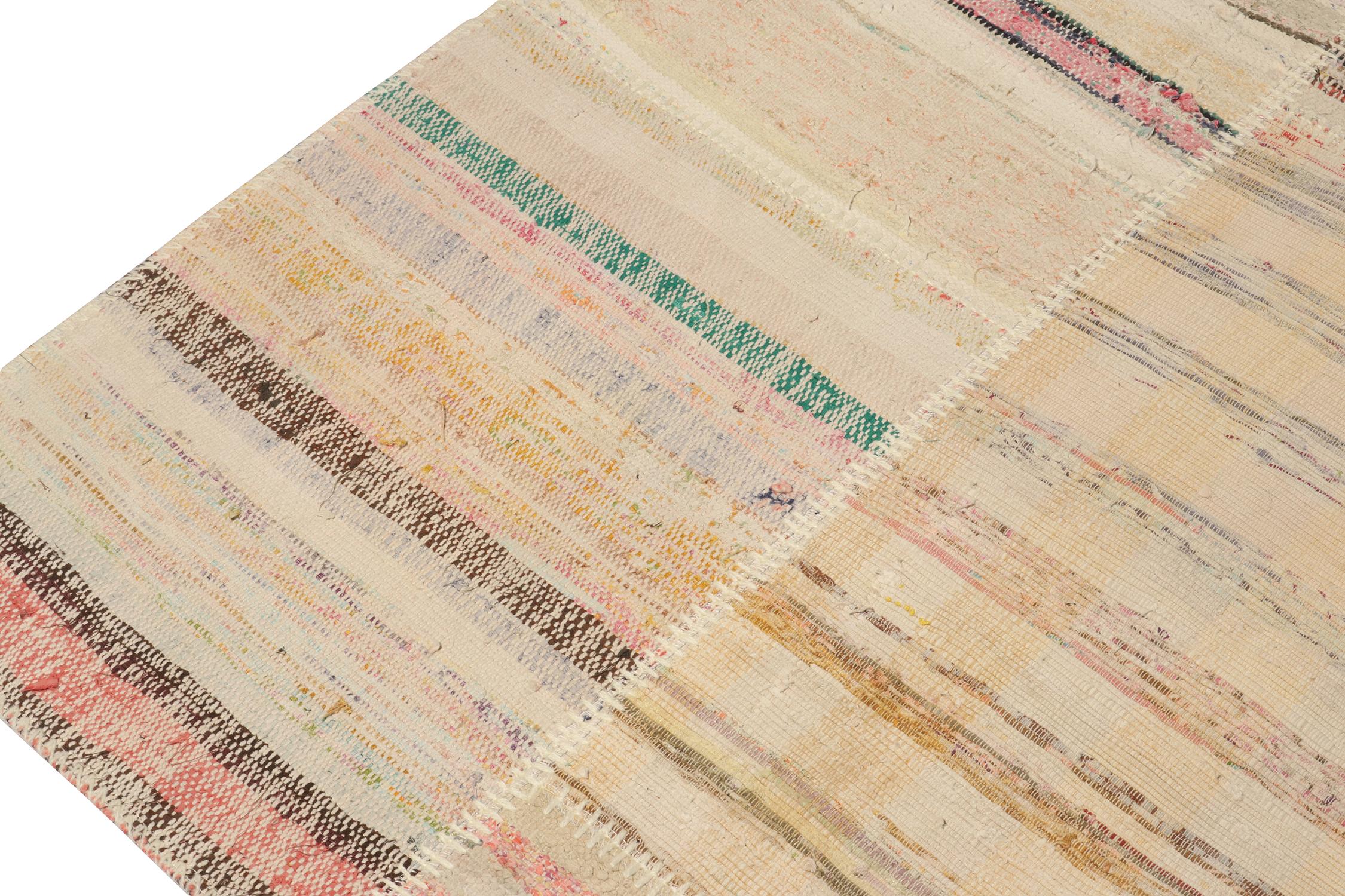 Hand-Knotted Rug & Kilim’s Patchwork Kilim Runner in Polychromatic Stripes For Sale