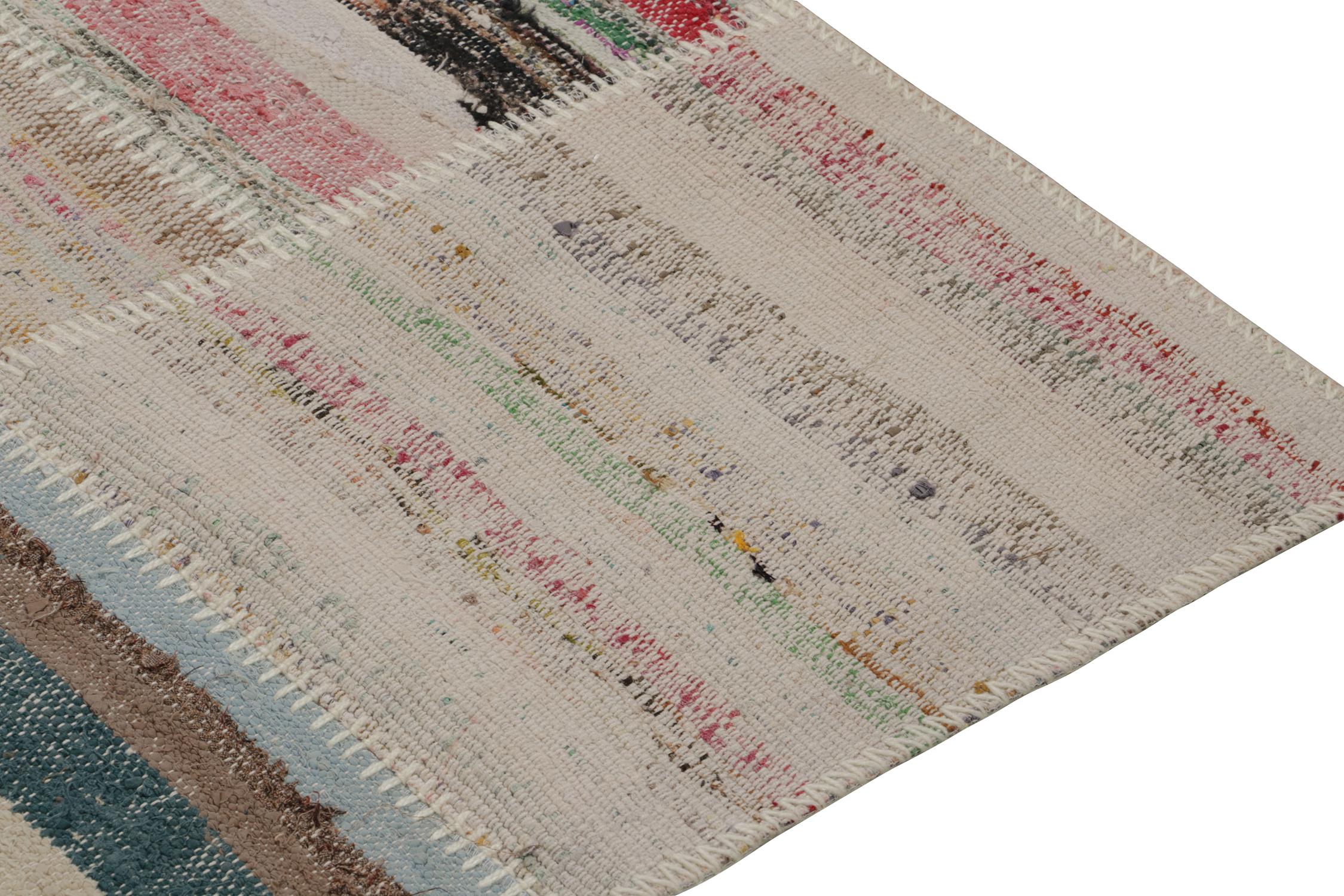 Hand-Knotted Rug & Kilim’s Patchwork Kilim Runner in Polychromatic Stripes For Sale