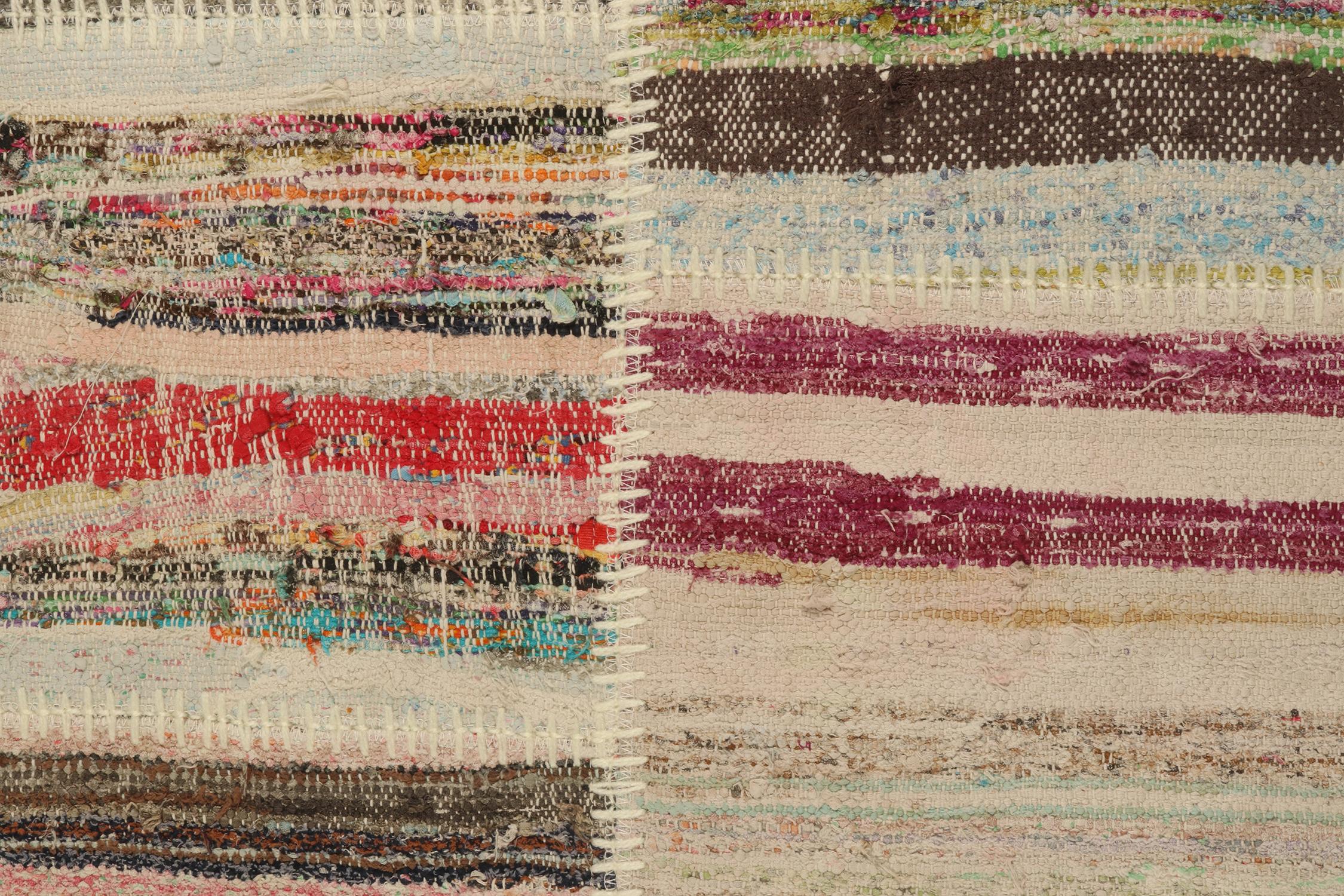 Hand-Knotted Rug & Kilim’s Patchwork Kilim Runner in Polychromatic Stripes