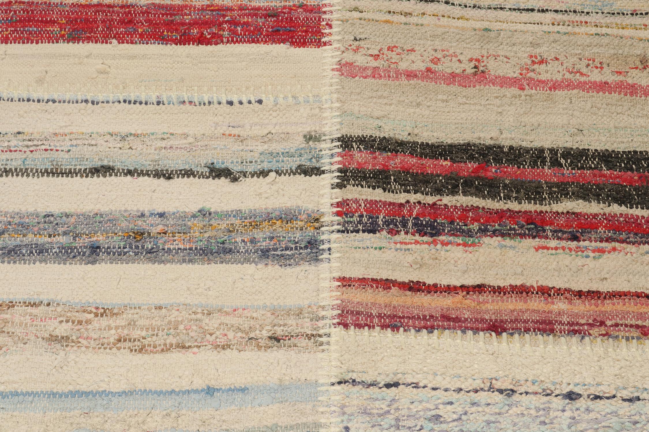Rug & Kilim’s Patchwork Kilim Runner in Polychromatic Stripes In New Condition For Sale In Long Island City, NY