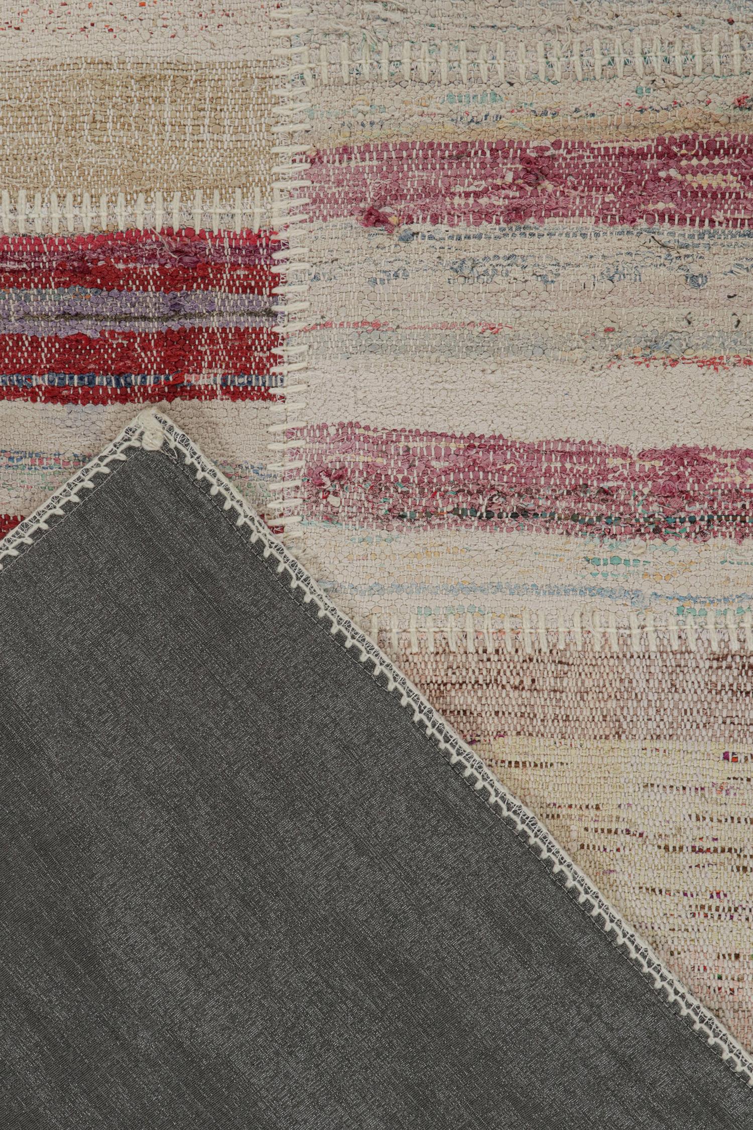 Contemporary Rug & Kilim’s Patchwork Kilim Runner in Polychromatic Stripes For Sale