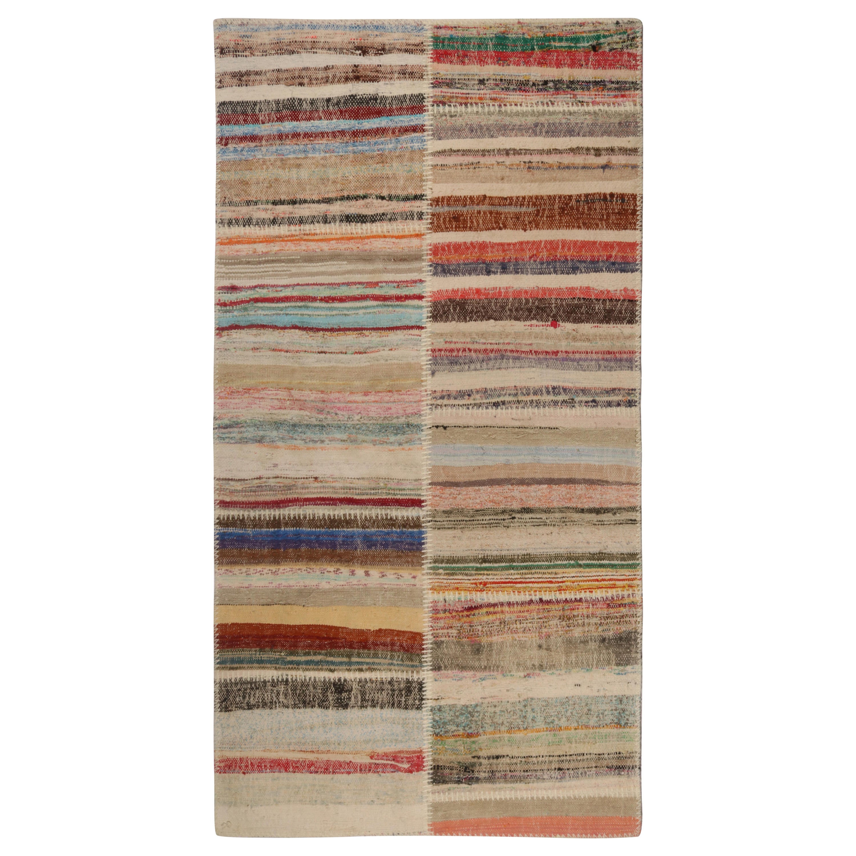 Rug & Kilim’s Patchwork Kilim Runner in Polychromatic Stripes For Sale