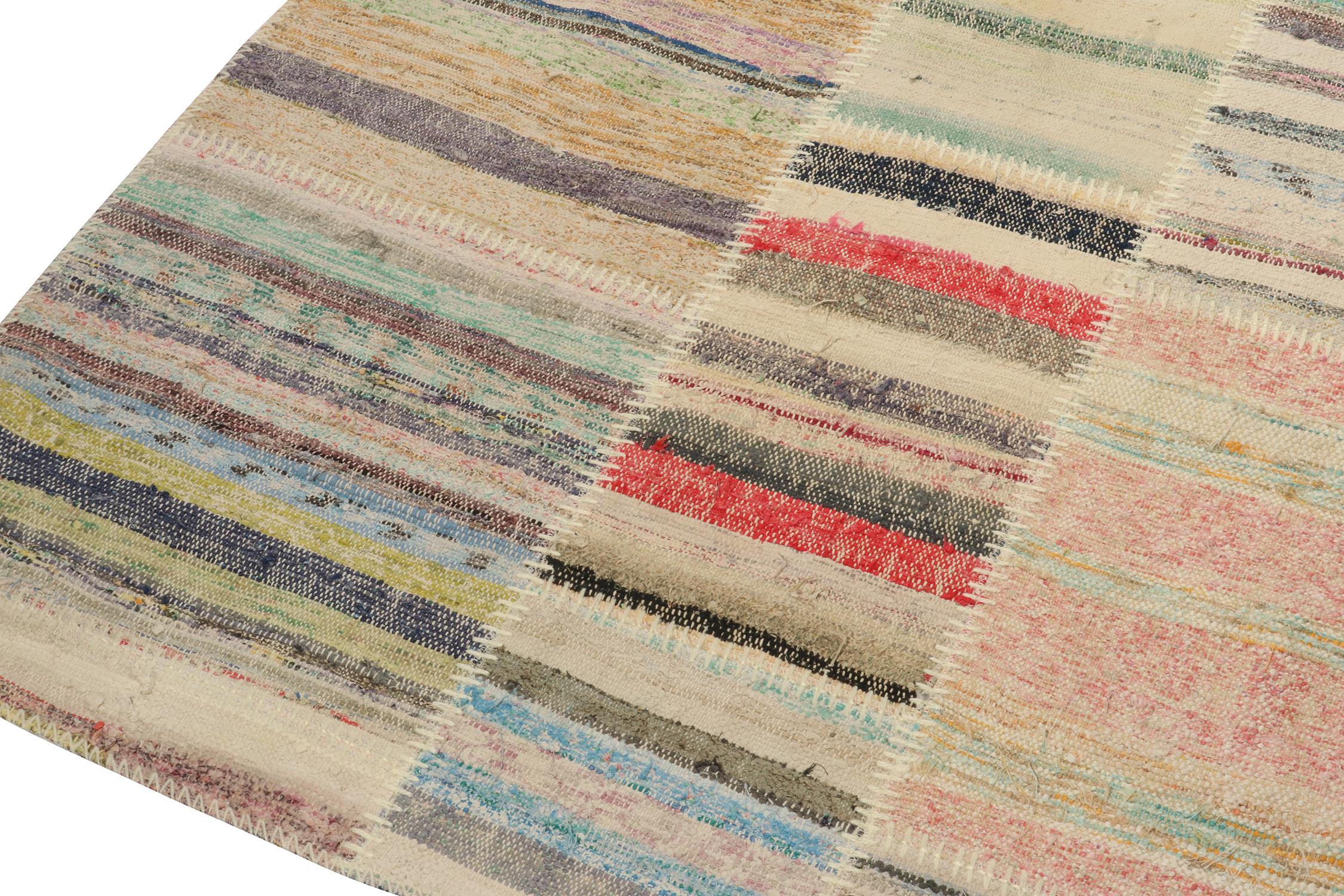 Turkish Rug & Kilim’s Patchwork Kilim Square Rug in Polychromatic Stripes For Sale