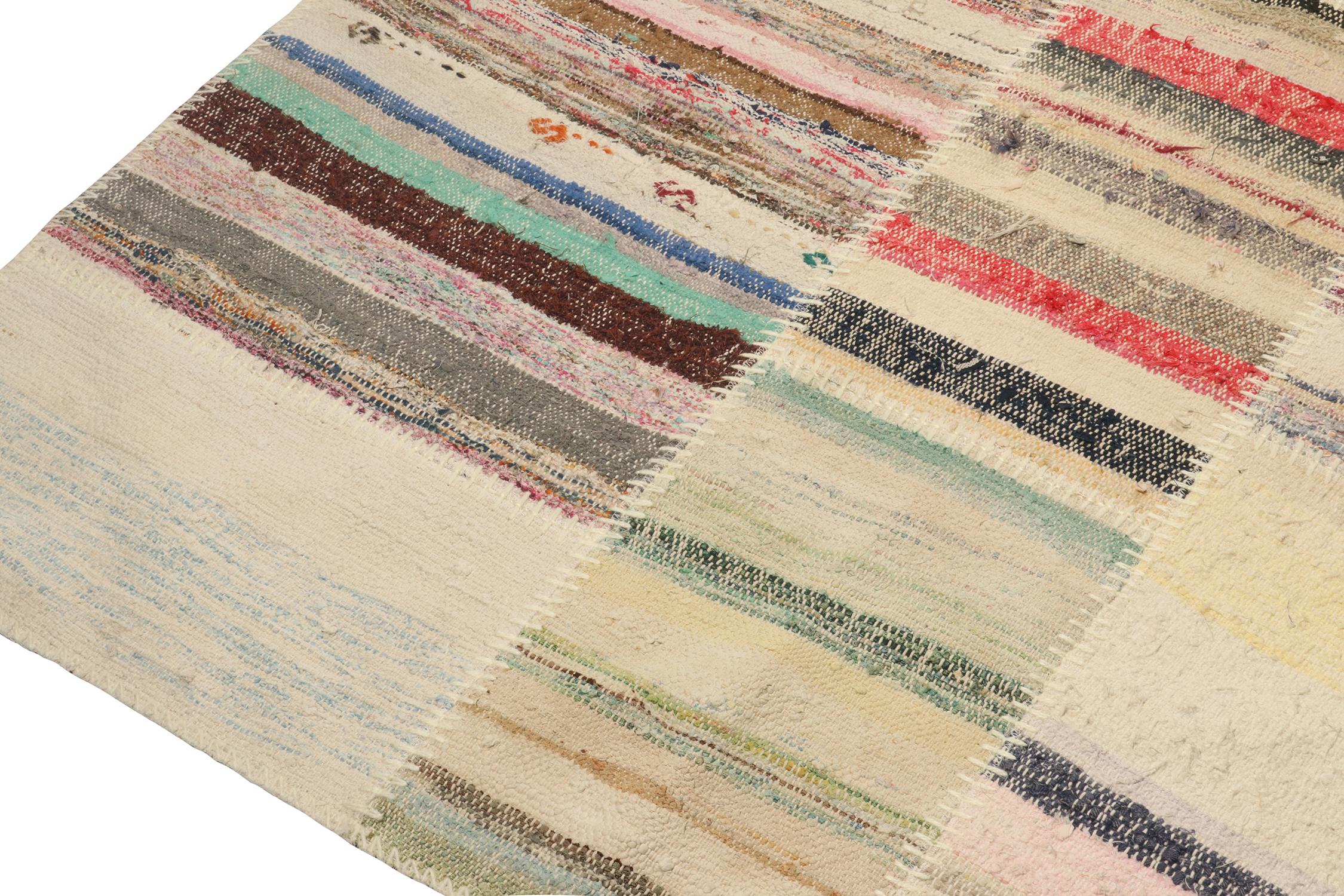 Hand-Knotted Rug & Kilim’s Patchwork Kilim Square Rug in Polychromatic Stripes For Sale