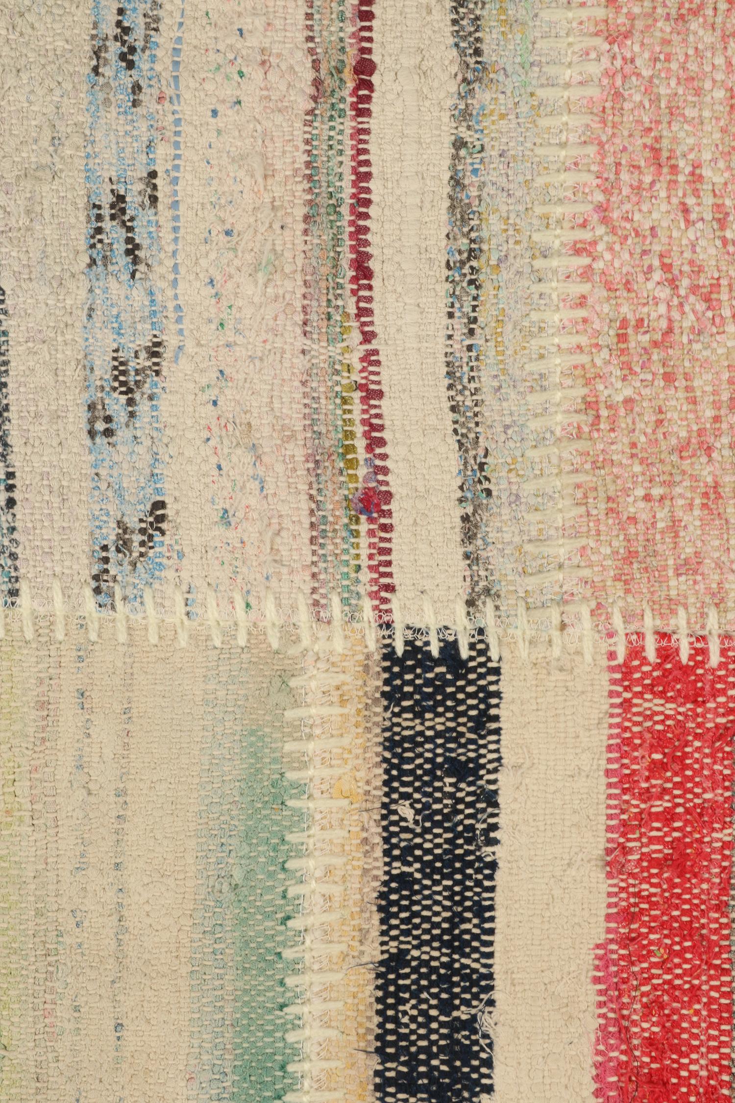 Hand-Knotted Rug & Kilim’s Patchwork Kilim Square Rug in Polychromatic Stripes For Sale