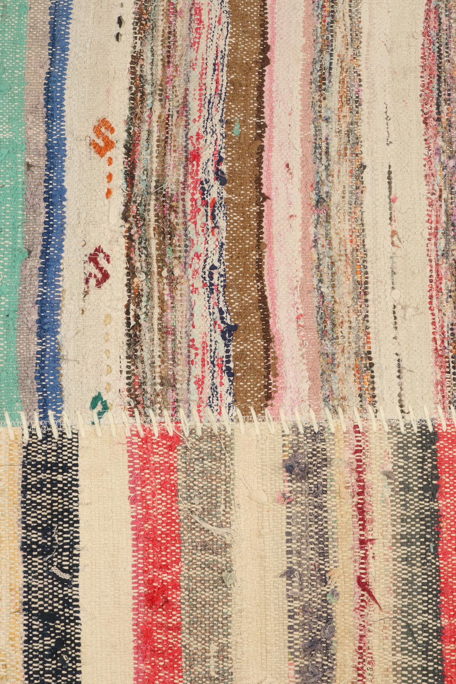 Rug & Kilim’s Patchwork Kilim Square Rug in Polychromatic Stripes In New Condition For Sale In Long Island City, NY
