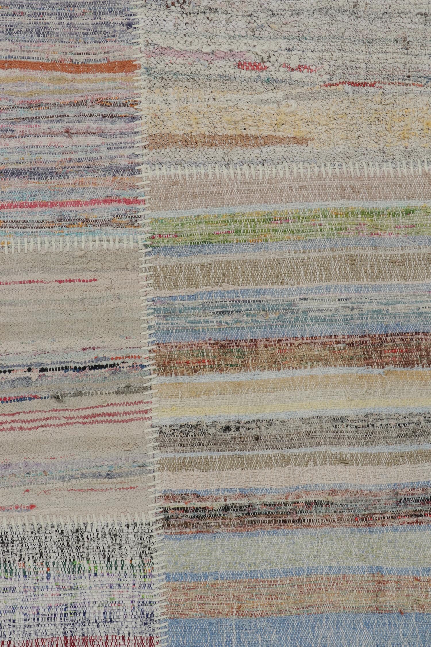 Rug & Kilim’s Patchwork Kilim Square Rug in Polychromatic Stripes In New Condition For Sale In Long Island City, NY