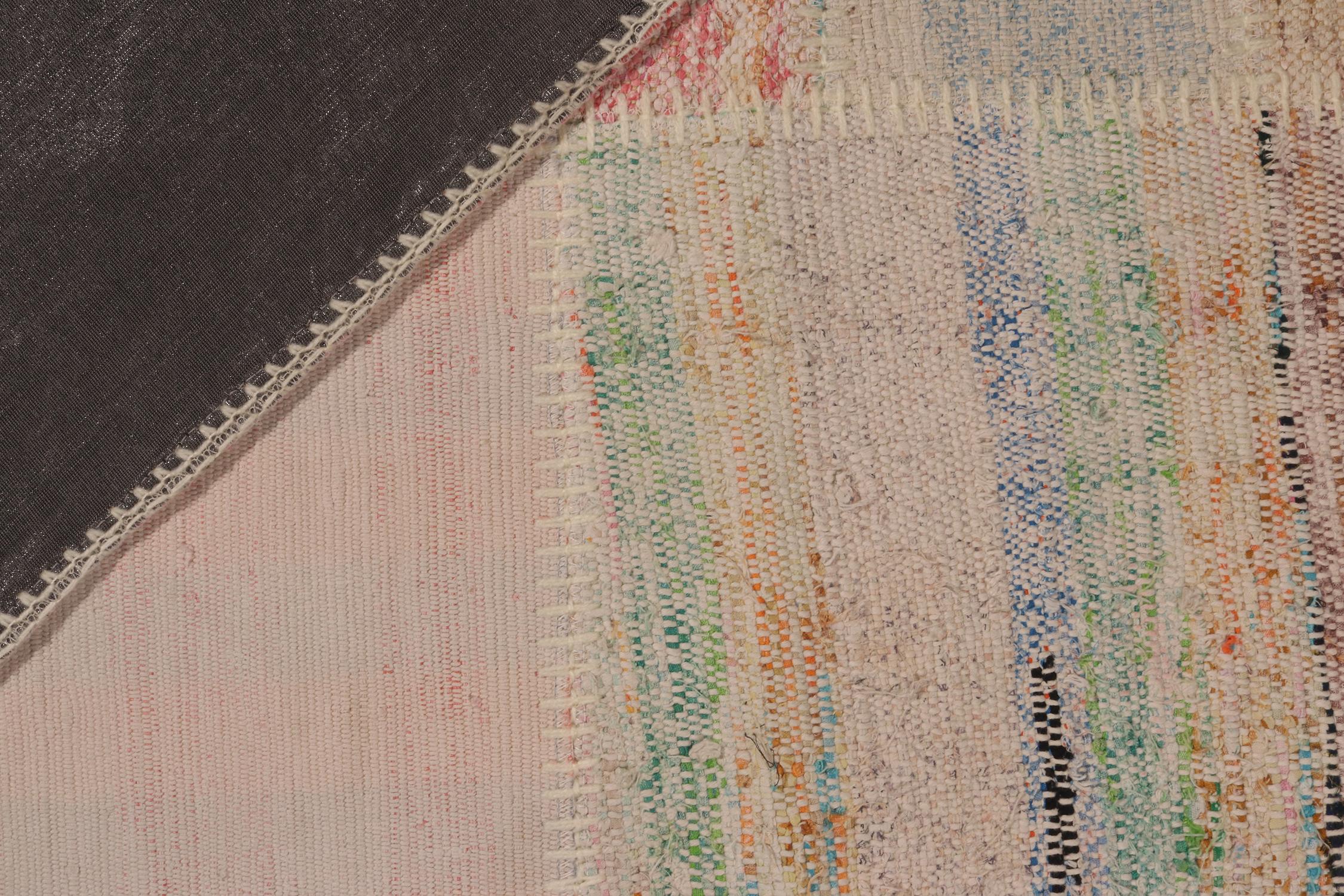Contemporary Rug & Kilim’s Patchwork Kilim Square Rug in Polychromatic Stripes For Sale