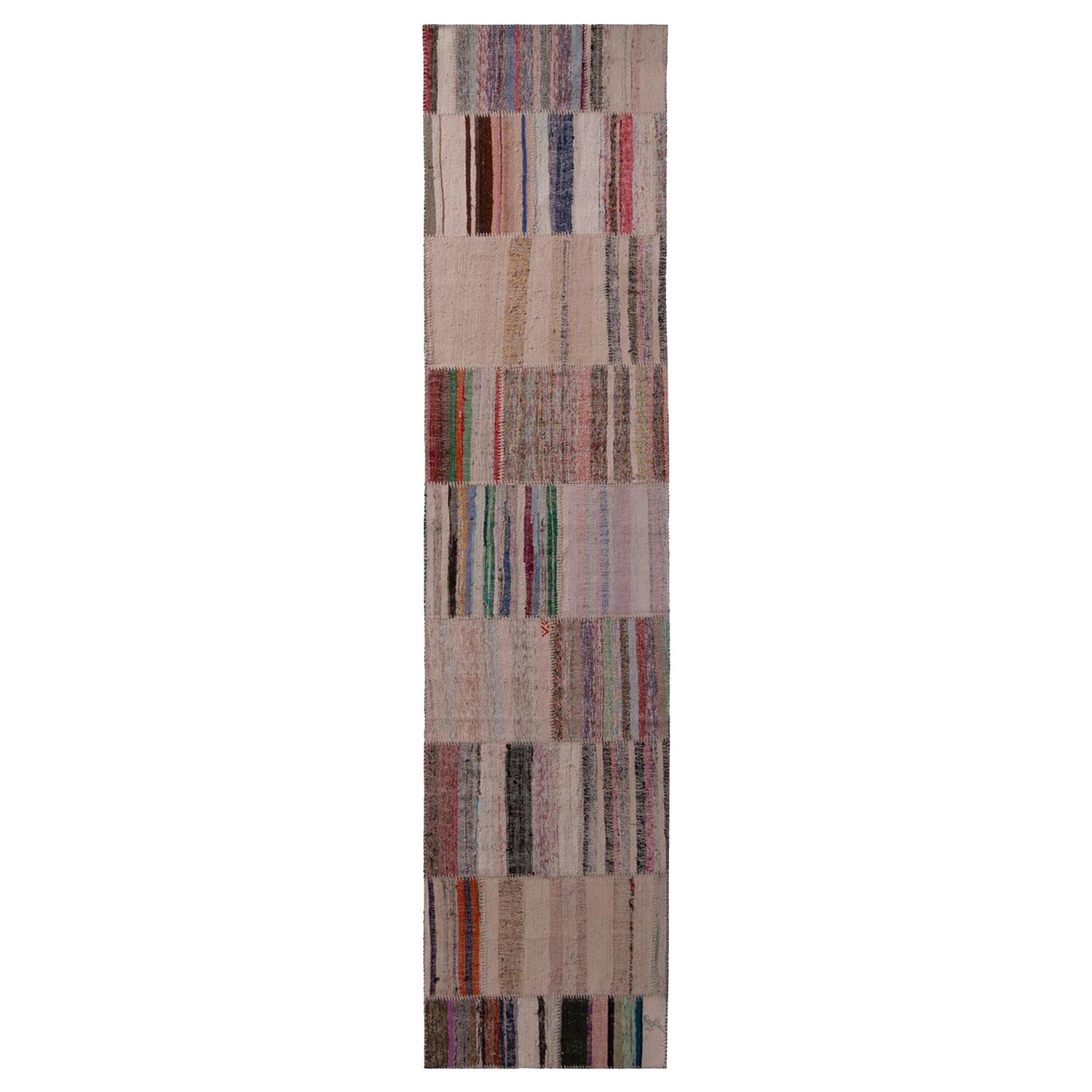 Rug & Kilim’s Patchwork Modern Geometric Beige Brown Wool Colorful Kilim Runner