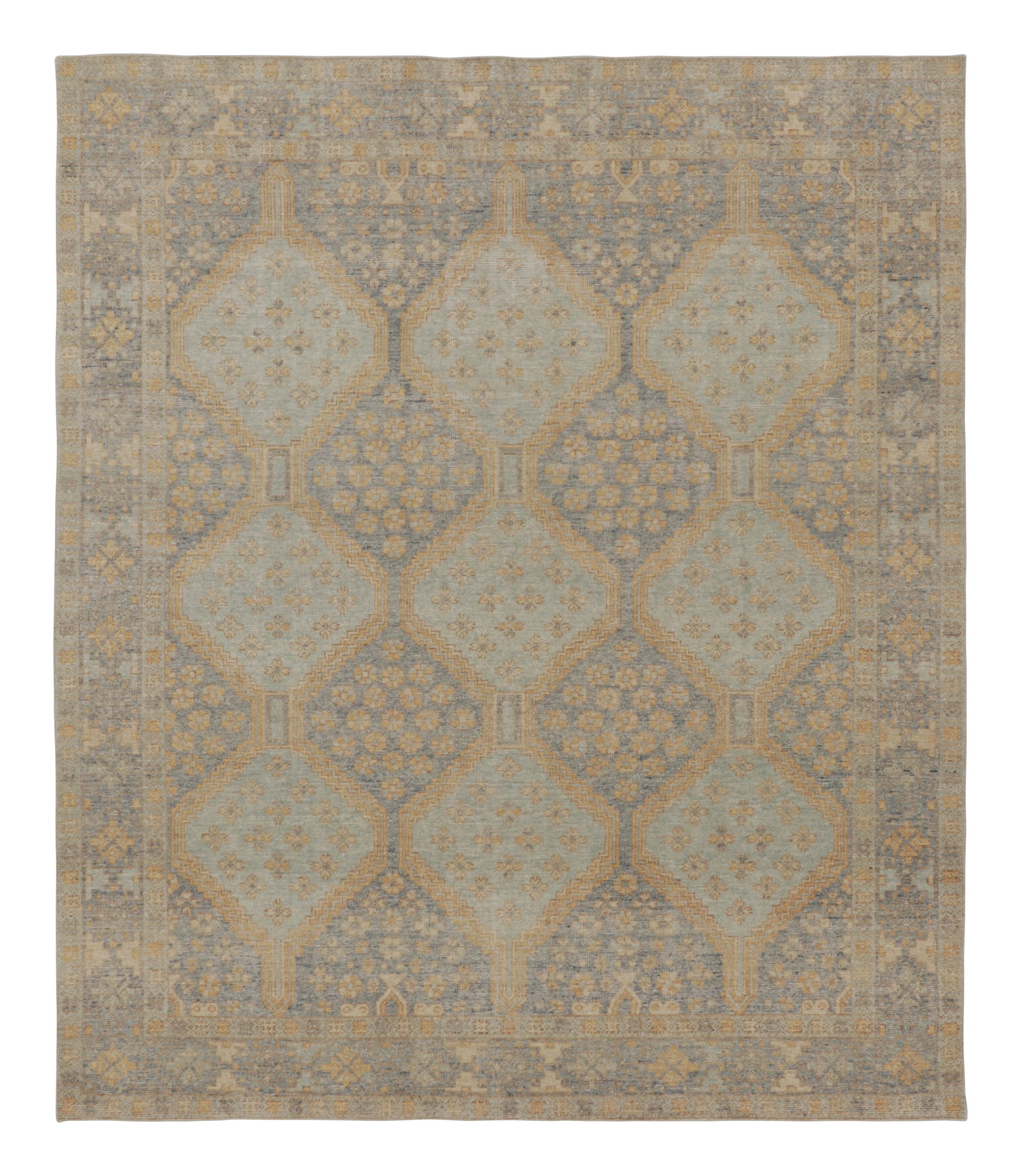 Rug & Kilim’s Persian Afshar-Inspired Distressed Rug, Geometric Patterns in Blue