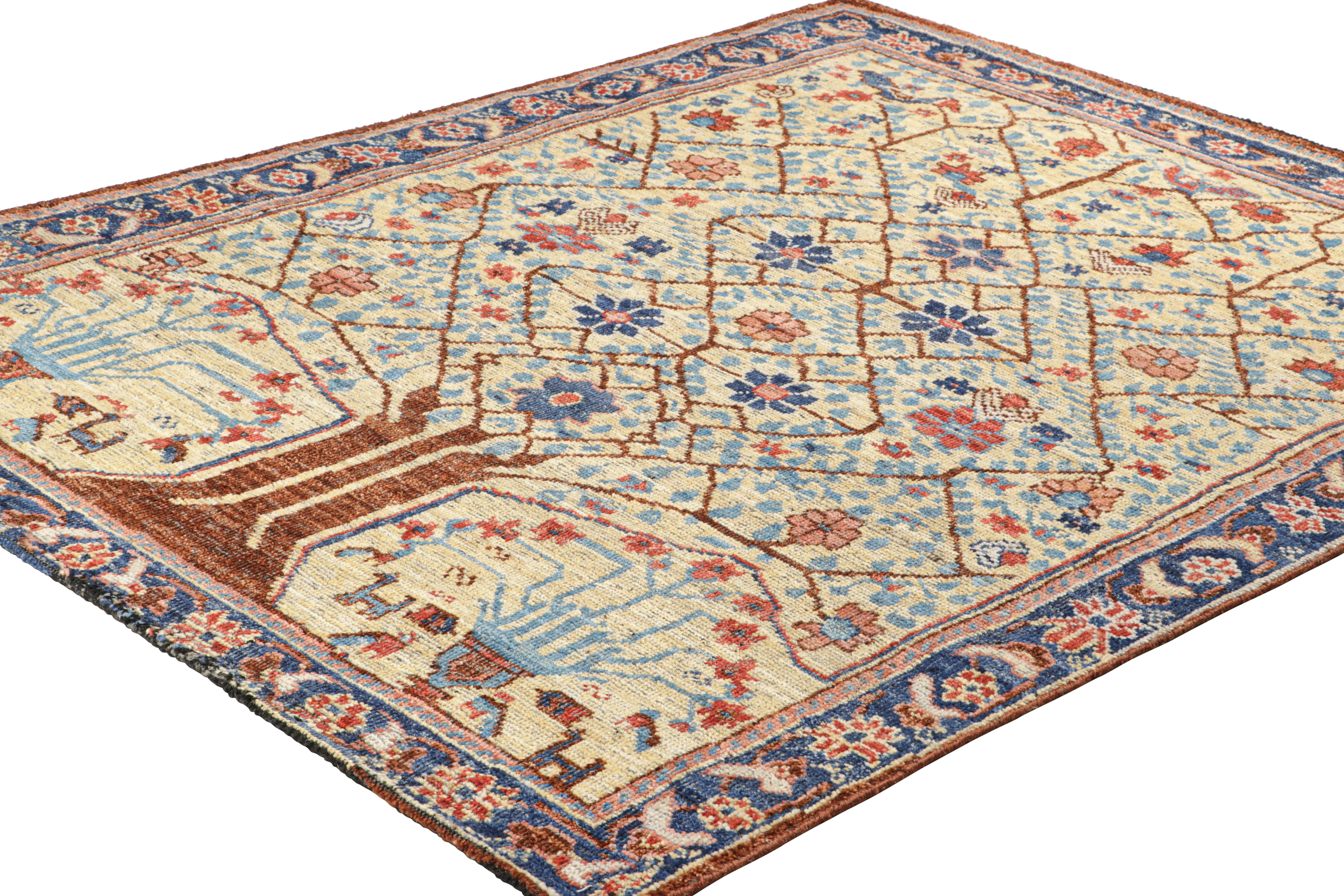 Rug & Kilim's Persischer Bakhtiari Stil Teppich in Beige mit bunten Blumenmustern (Handgeknüpft) im Angebot