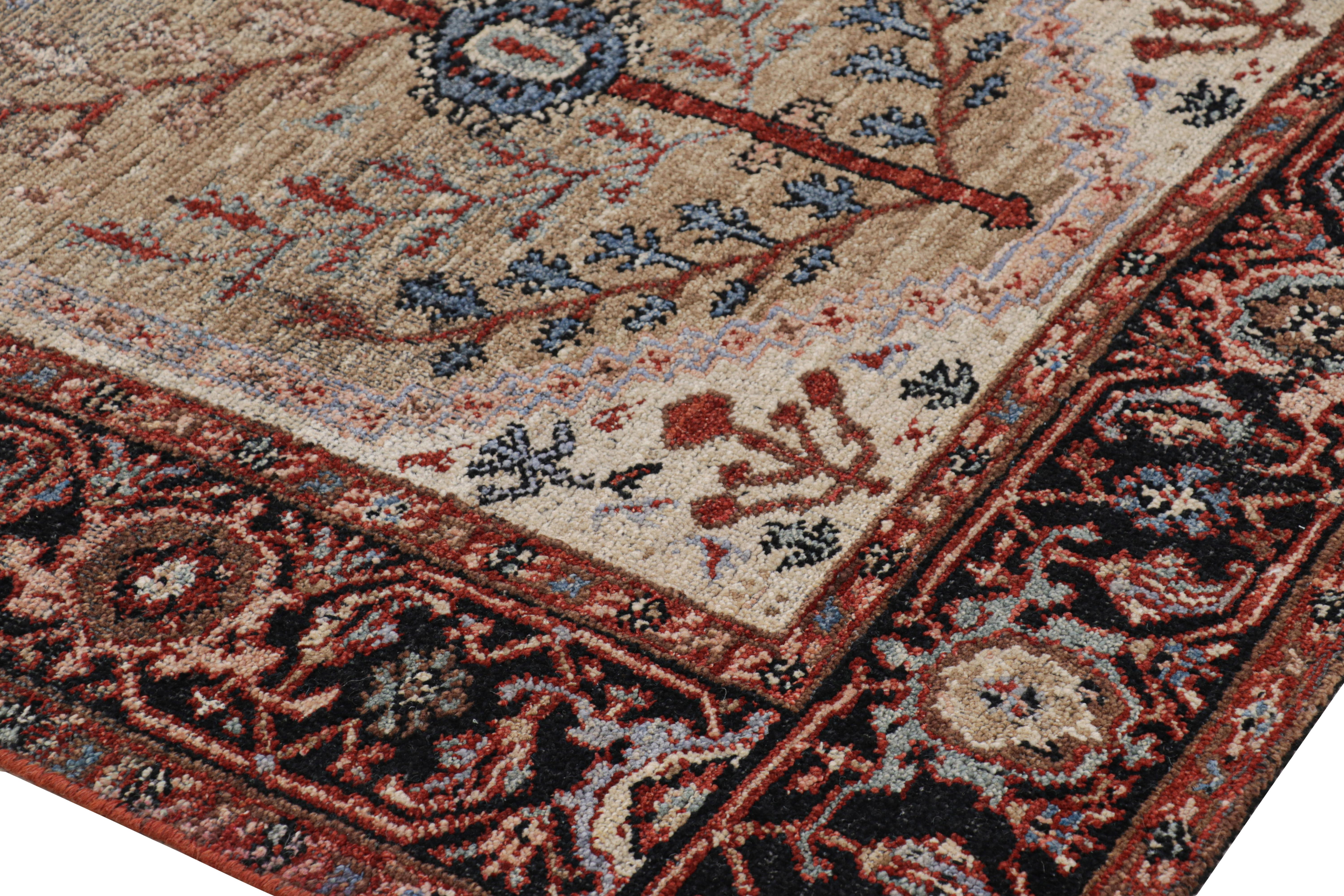 Indian Rug & Kilim’s Persian Bakshaish Style Rug in Beige-Brown with Floral Patterns For Sale