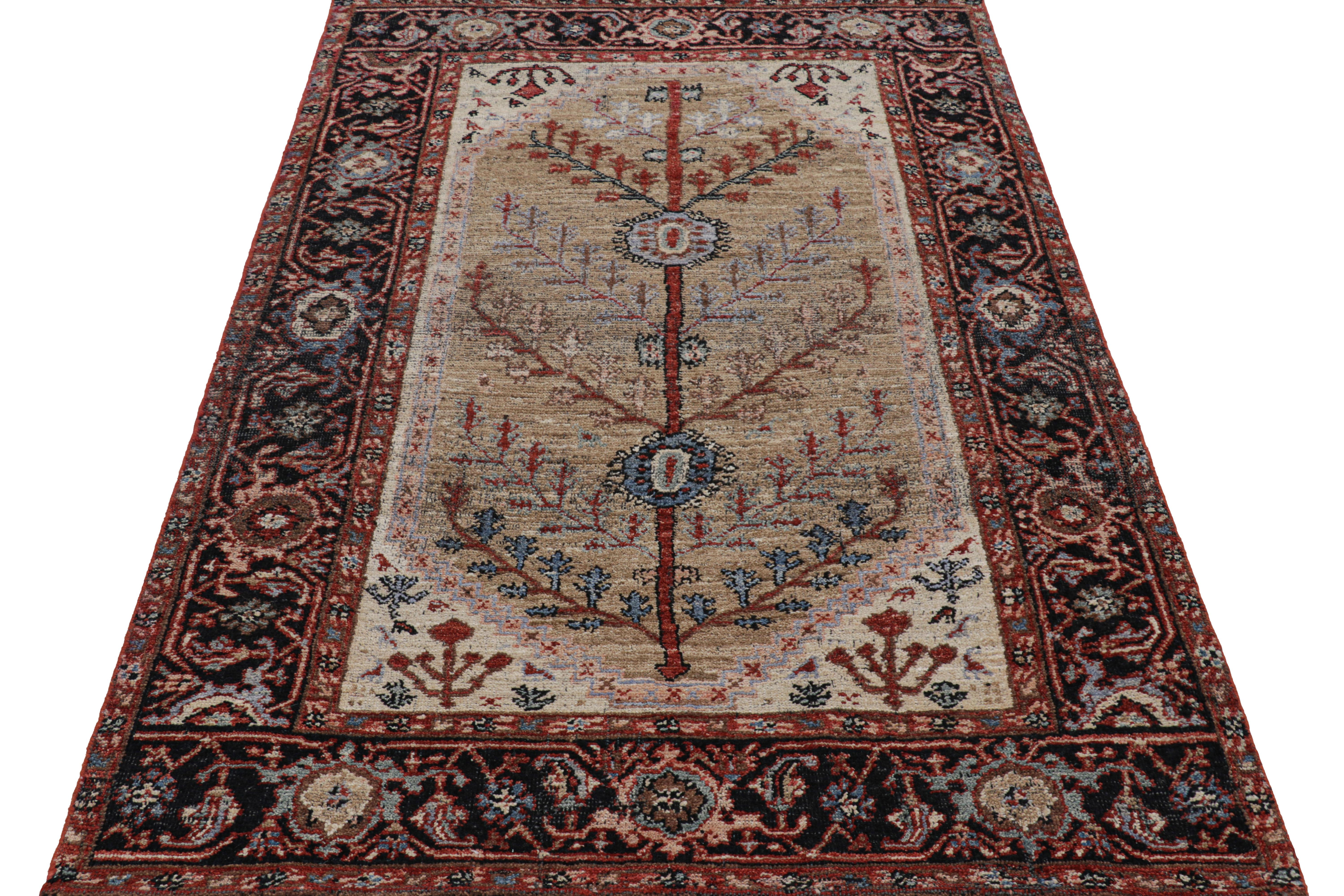 Hand-Knotted Rug & Kilim’s Persian Bakshaish Style Rug in Beige-Brown with Floral Patterns For Sale