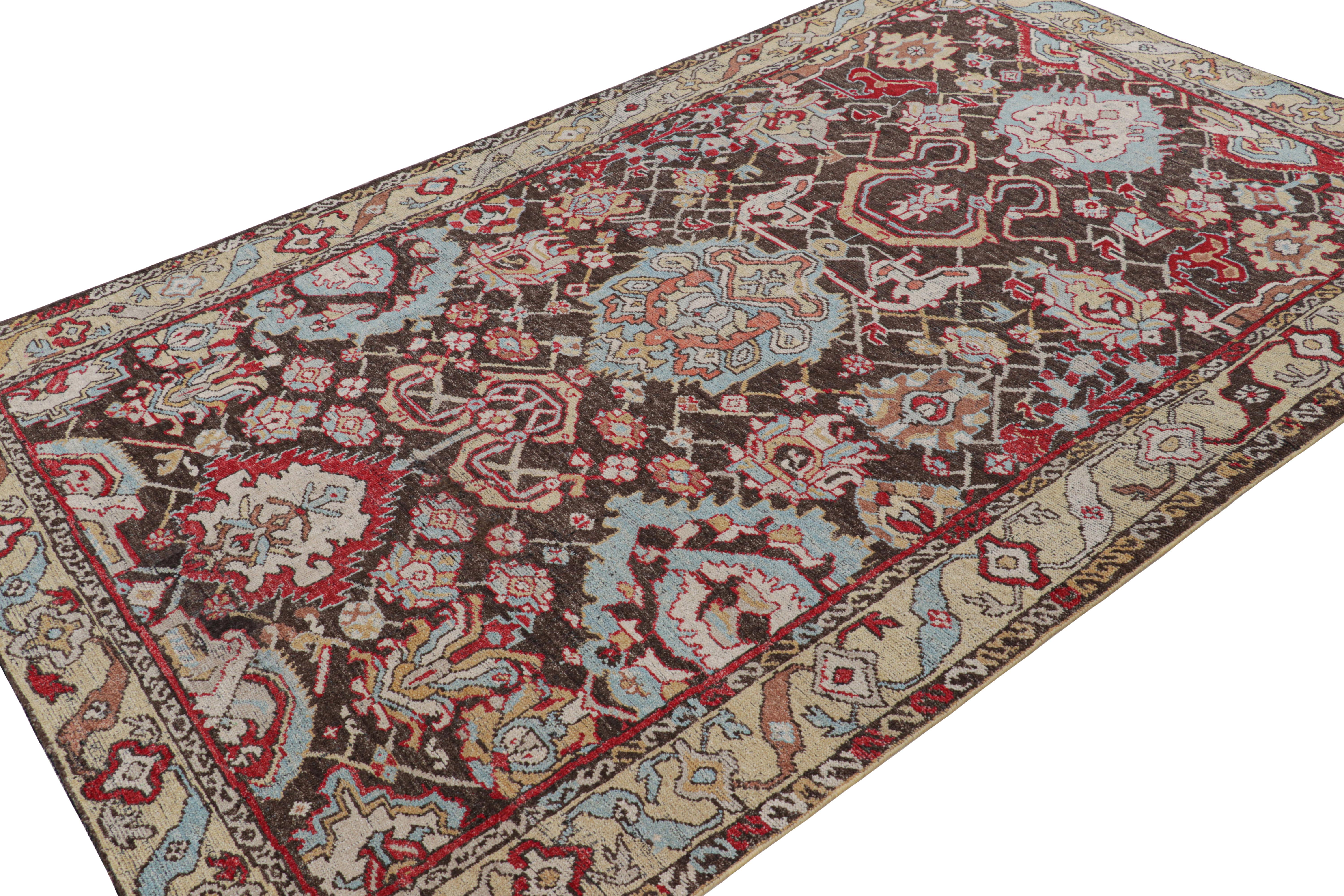 Noué à la main Rug & Kilim's Persian Bakshaish Style Rug in Brown with Palmette Floral Patterns en vente