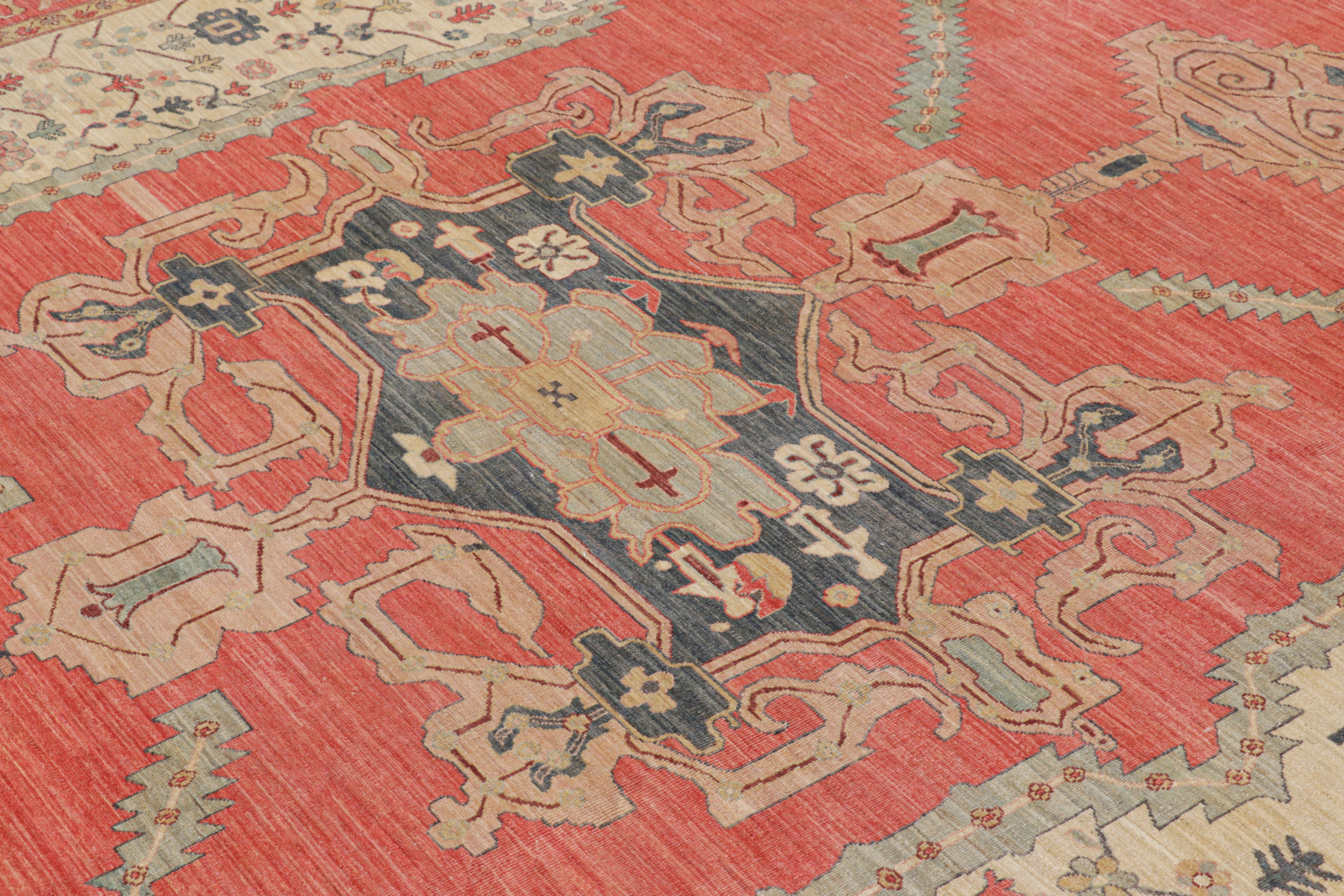 Rug & Kilim's Persischer Bakshaish Stil Teppich in Rot mit geometrischem Medaillon (Moderne) im Angebot