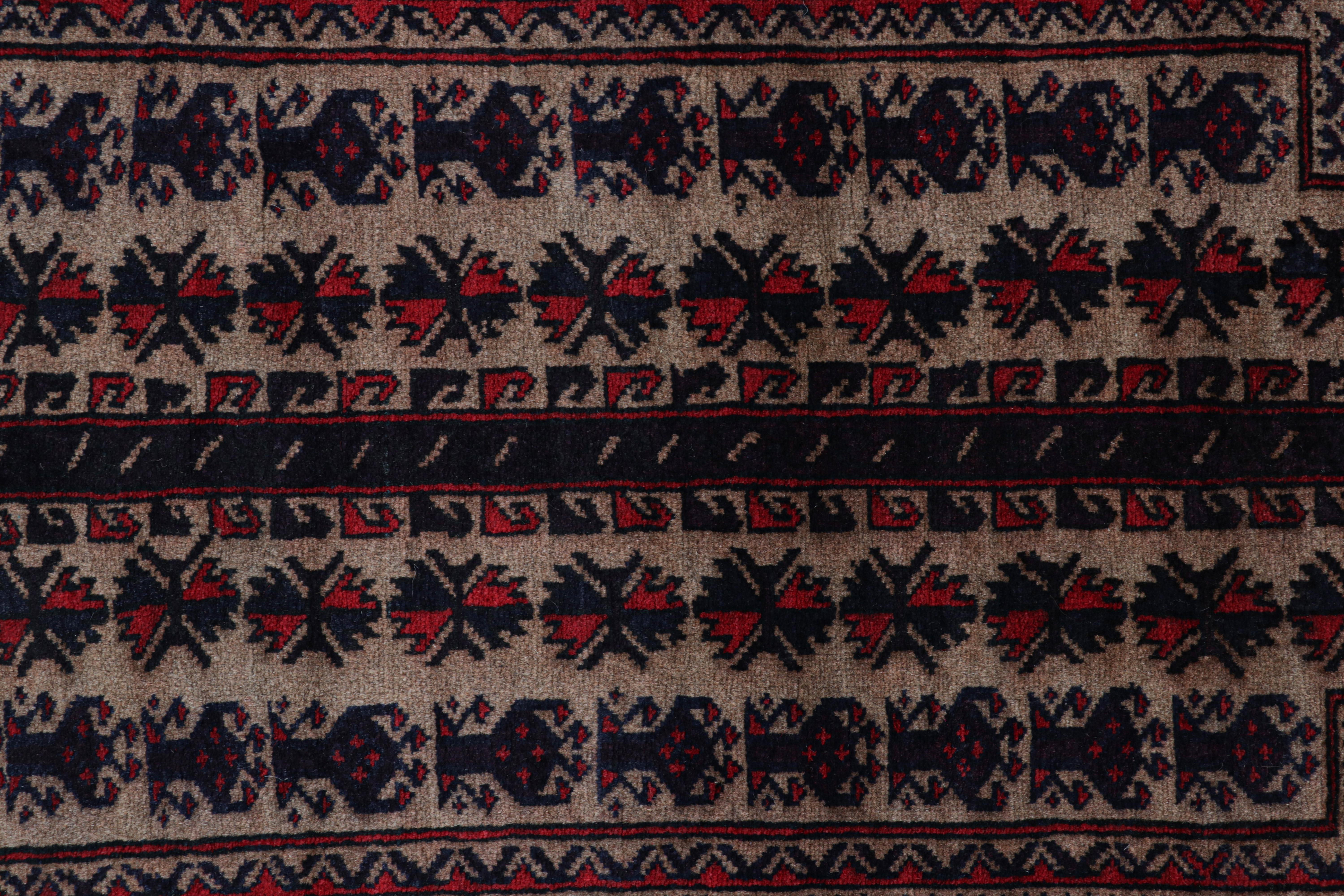 Afghan Rug & Kilim’s Persian Baluch Tribal Rug in Burgundy with Geometric Patterns For Sale