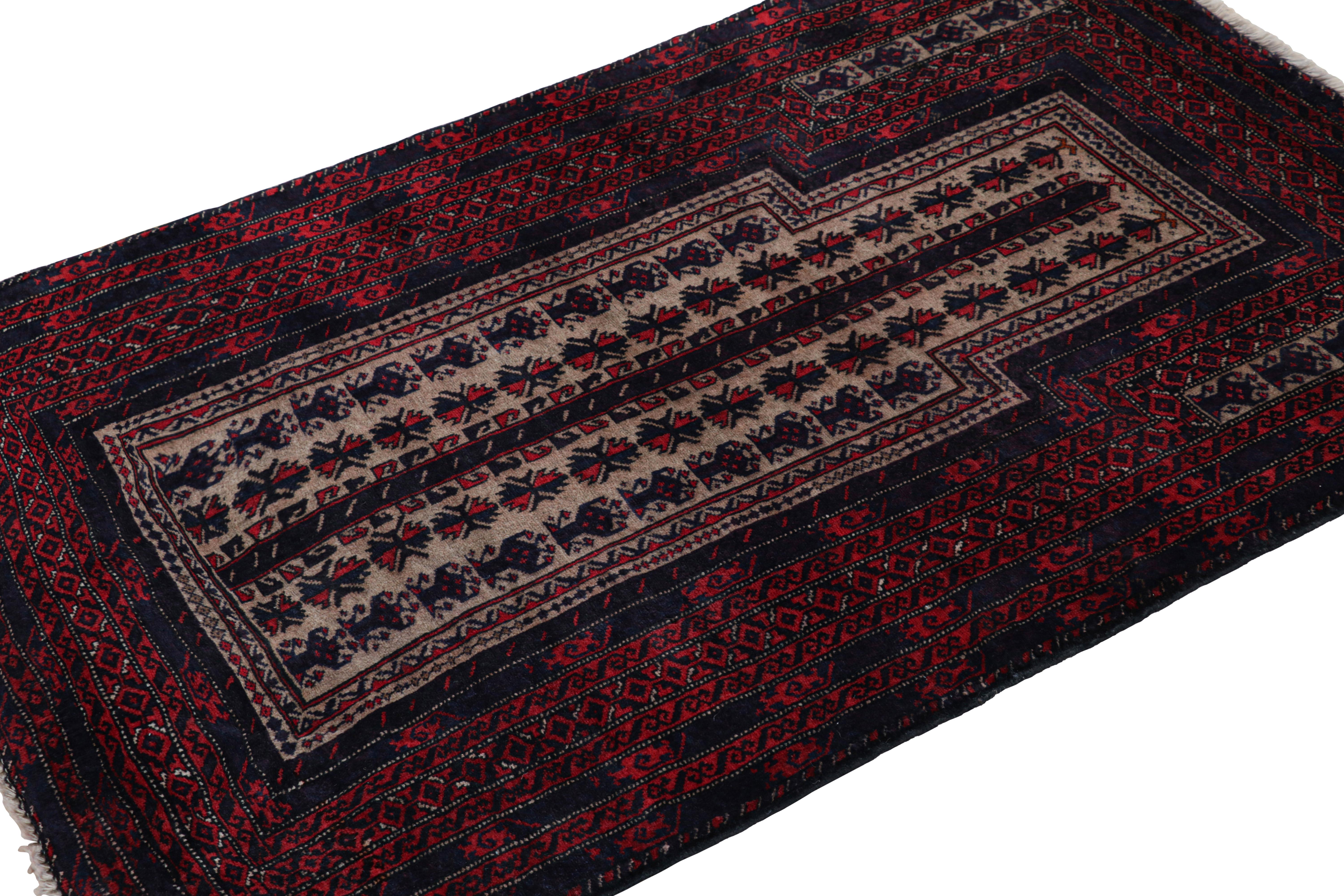 Hand-Knotted Rug & Kilim’s Persian Baluch Tribal Rug in Burgundy with Geometric Patterns For Sale