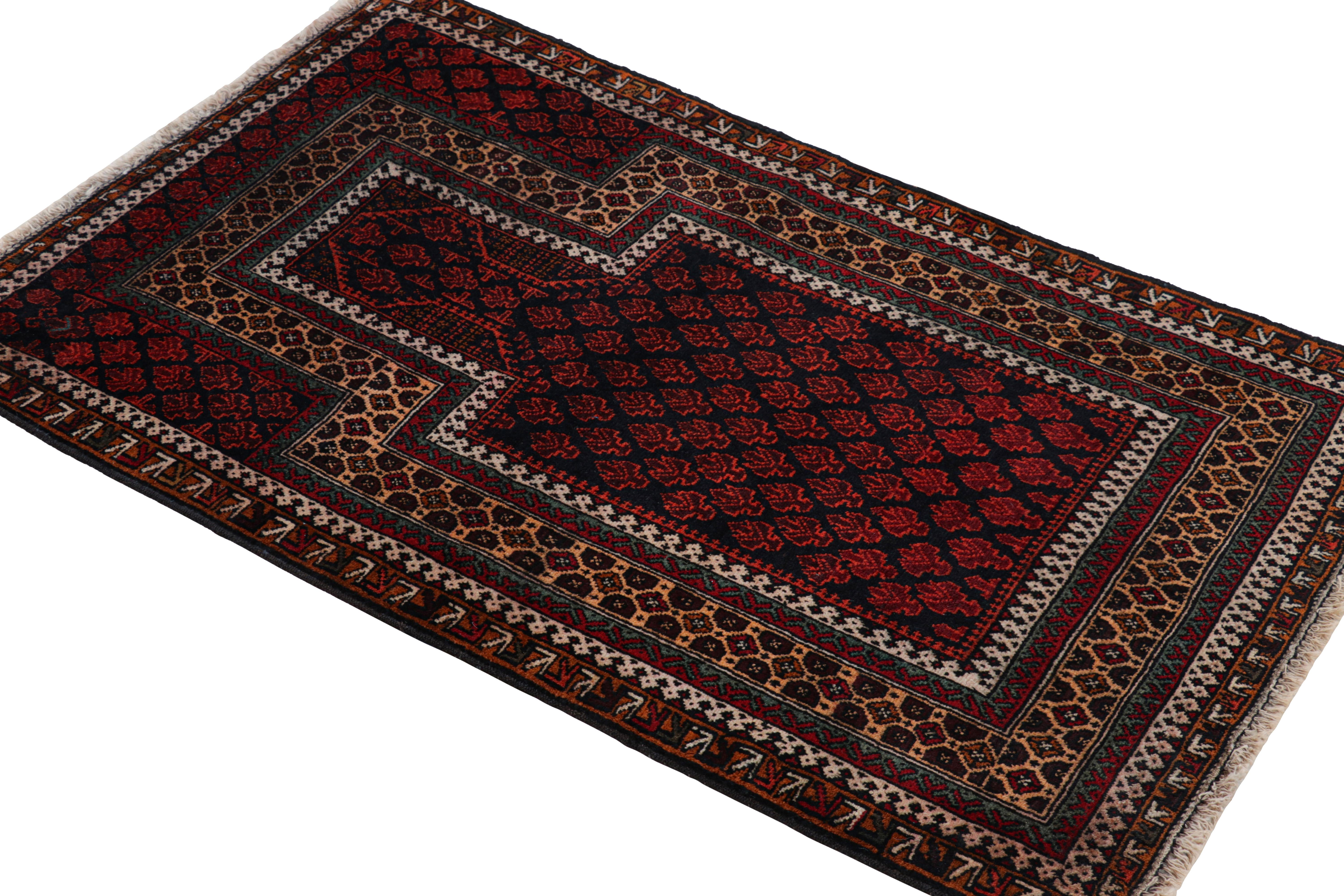 Hand-Knotted Rug & Kilim’s Persian Baluch Tribal Rug in Red with Geometric Patterns For Sale