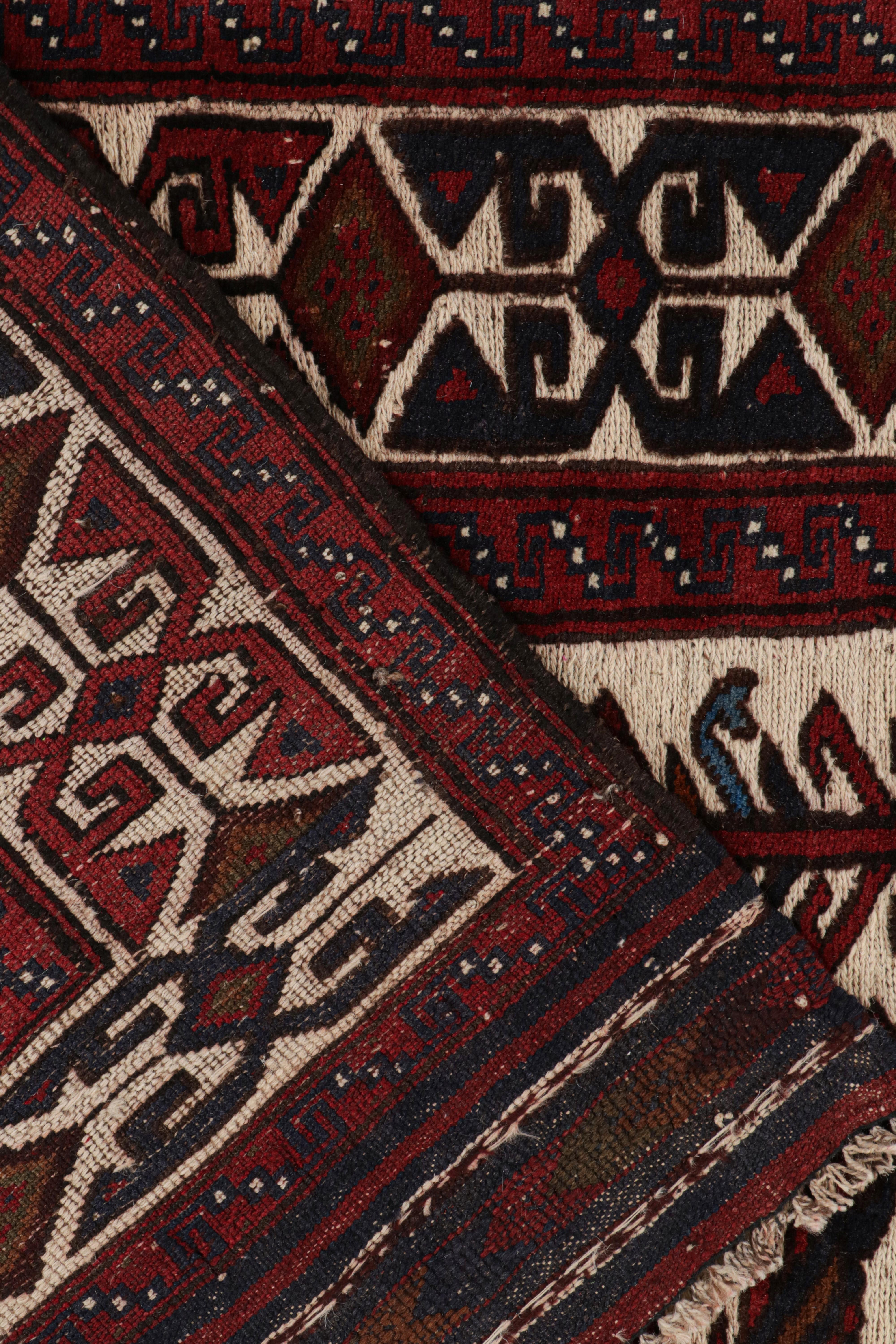 Alfombra persa estilo Barjasta de Rug & Kilim en beige y rojo con dibujos de pájaros Siglo XXI y contemporáneo en venta