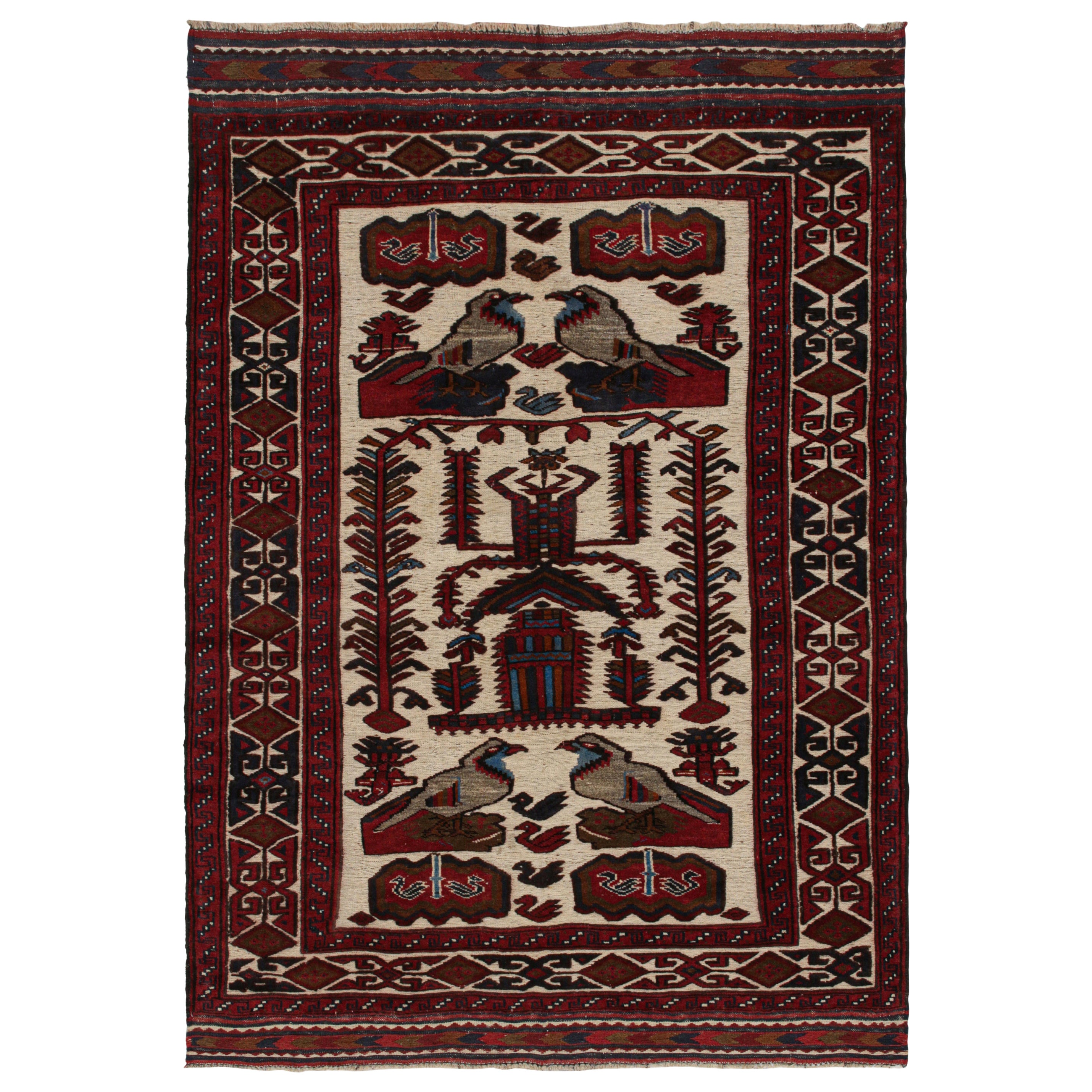 Rug
Kilim
s Teppich im persischen Barjasta-Stil in Beige und Rot mit Vogelmotiven