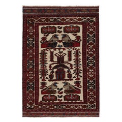 Alfombra persa estilo Barjasta de Rug & Kilim en beige y rojo con dibujos de pájaros