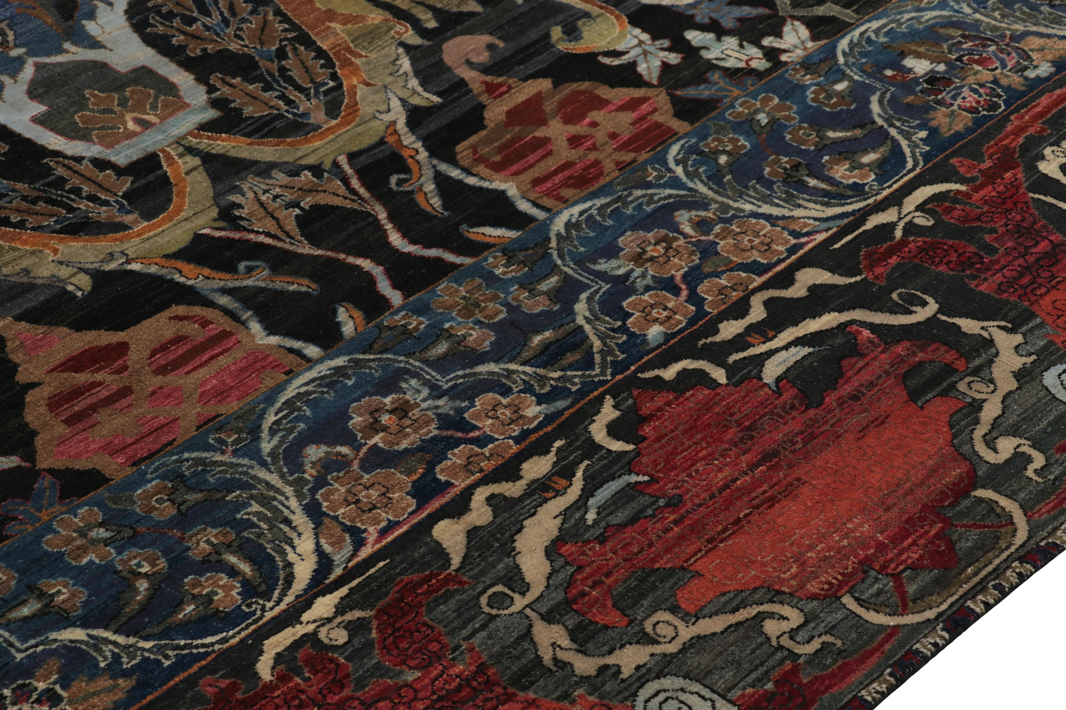Modern Rug & Kilim’s Persian Bidjar Style Rug in Black with Polychromatic Florals For Sale