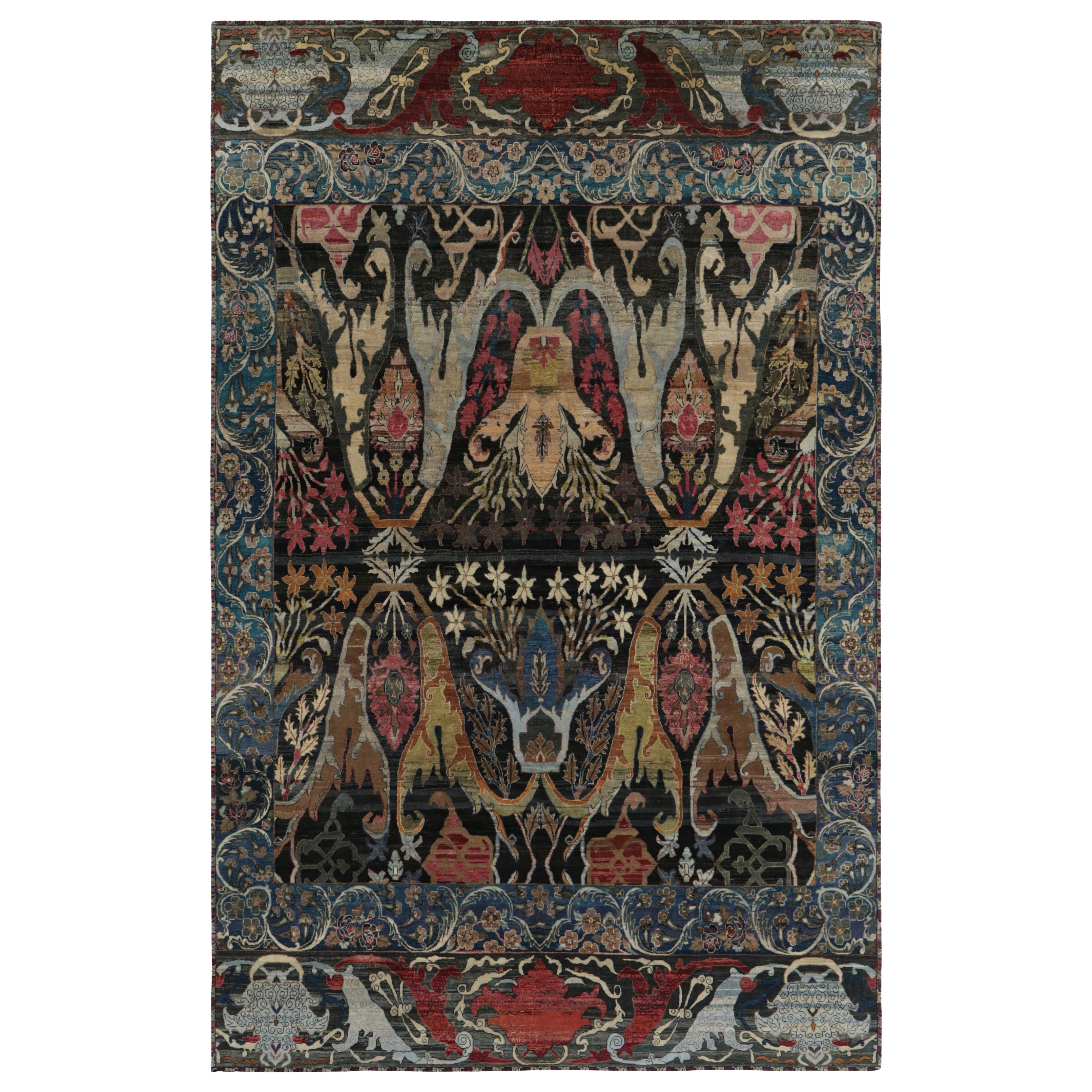 Rug 
Kilims persischer Bidjar-Teppich in Schwarz mit mehrfarbigen Blumenmotiven im Angebot