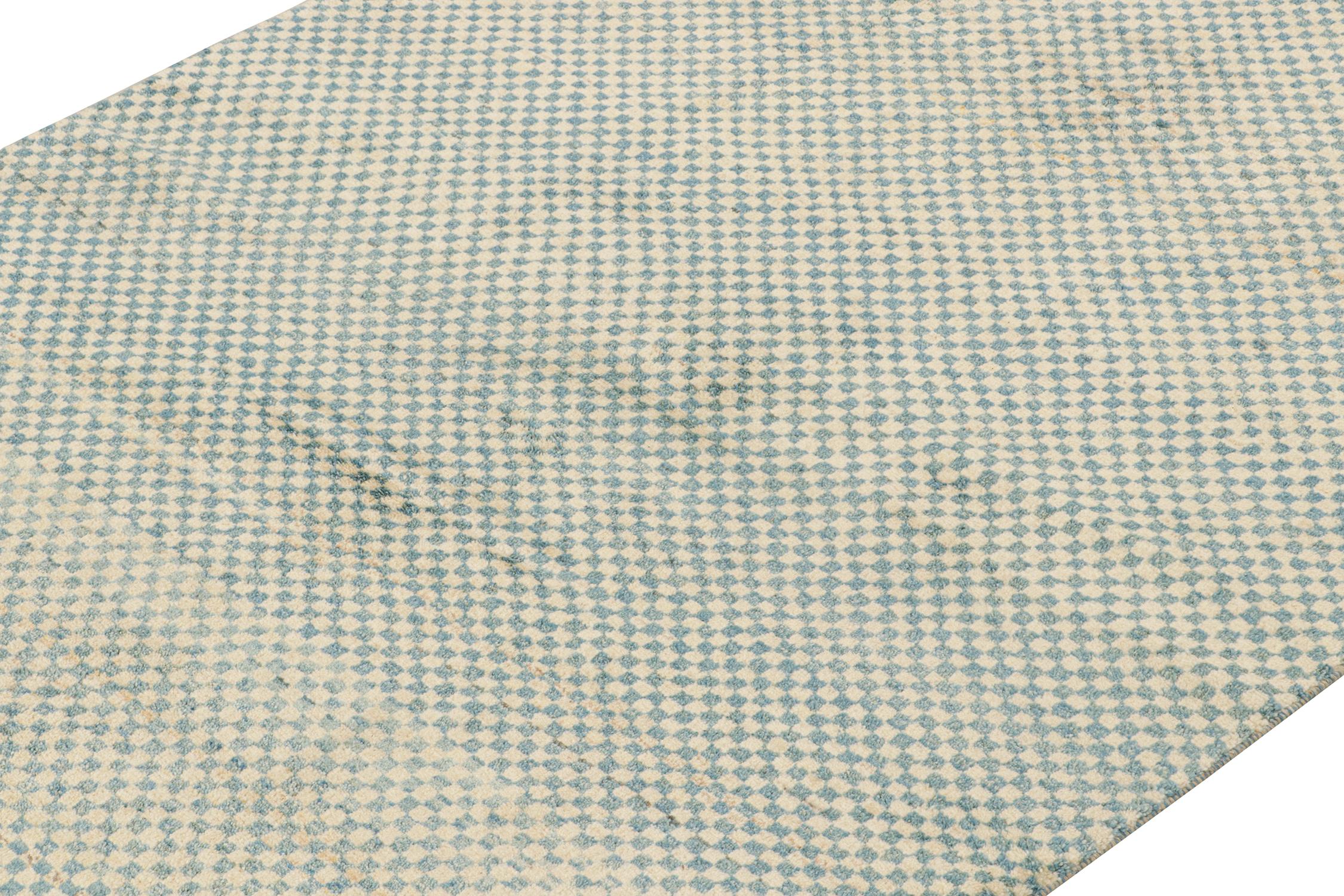 Rug & Kilim’s Persian Gabbeh-Style Rug with Beige and Blue Geometric Pattern Persa en venta