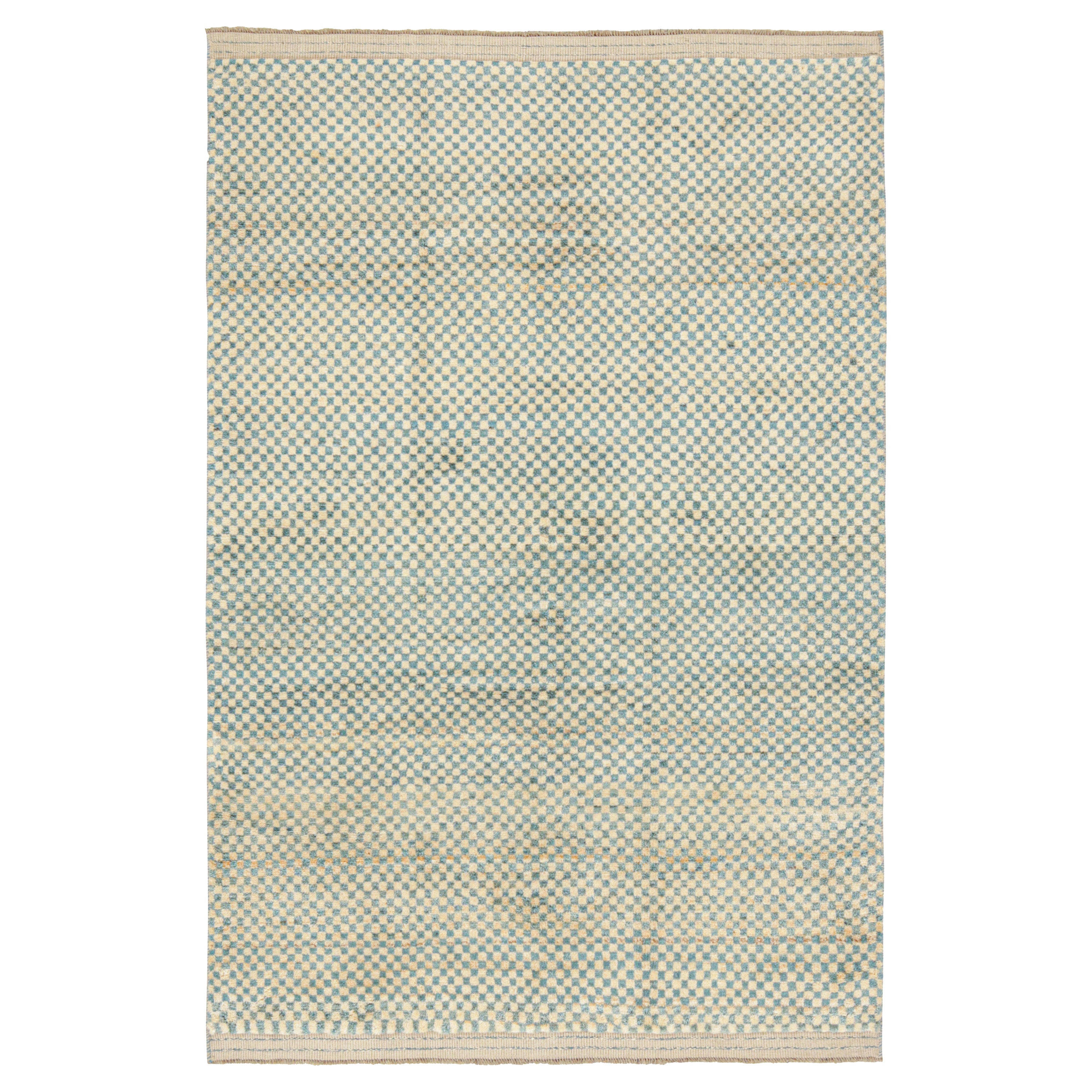 Rug & Kilim’s Persian Gabbeh-Style Rug with Beige and Blue Geometric Pattern en venta